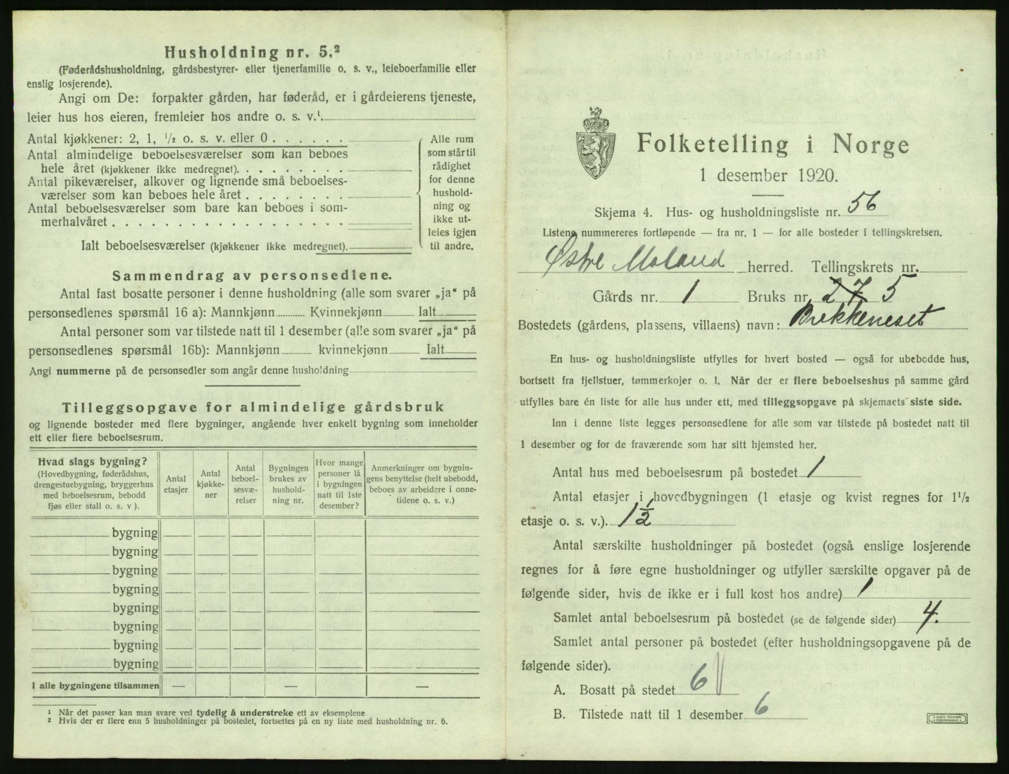 SAK, 1920 census for Austre Moland, 1920, p. 135