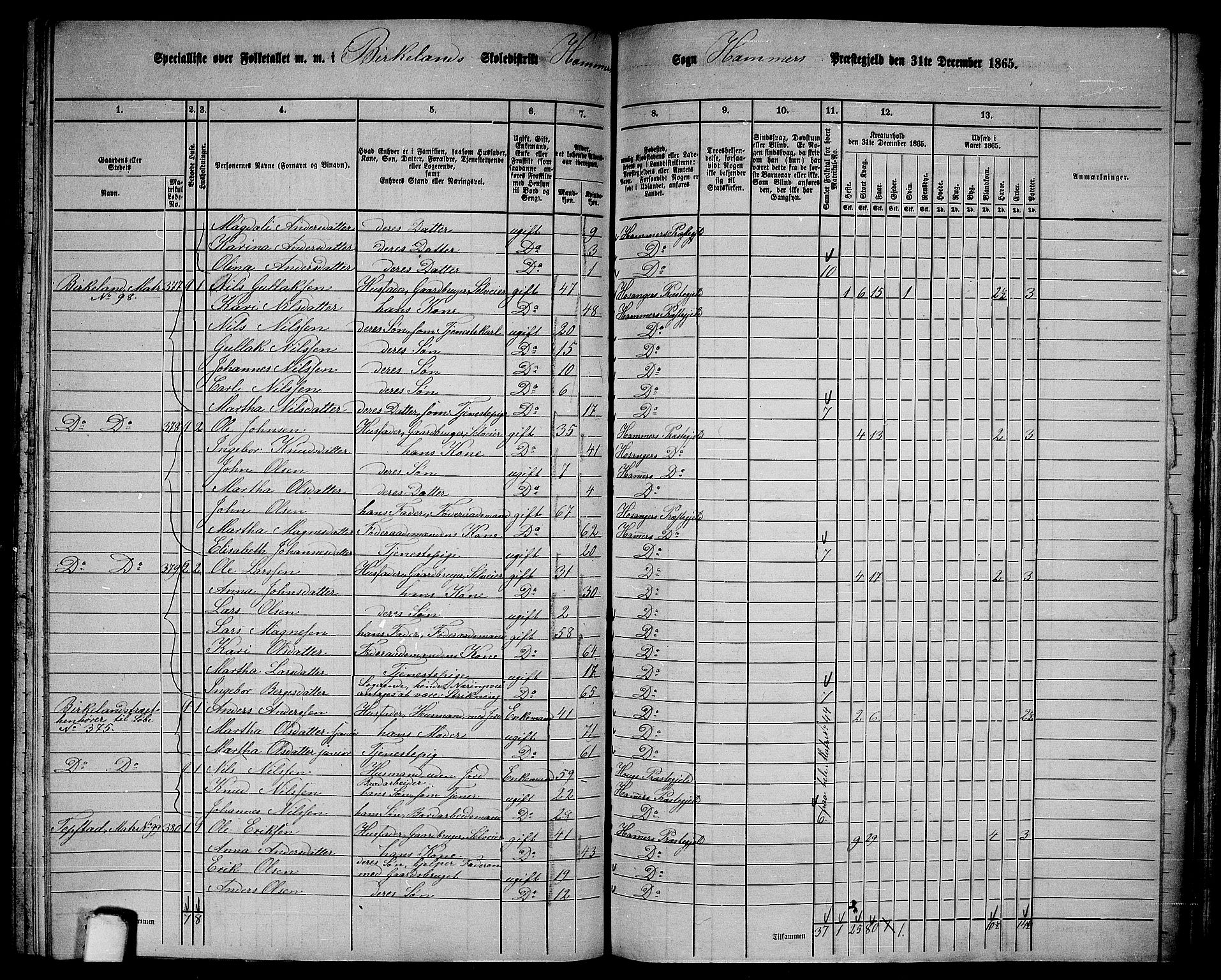 RA, 1865 census for Hamre, 1865, p. 138