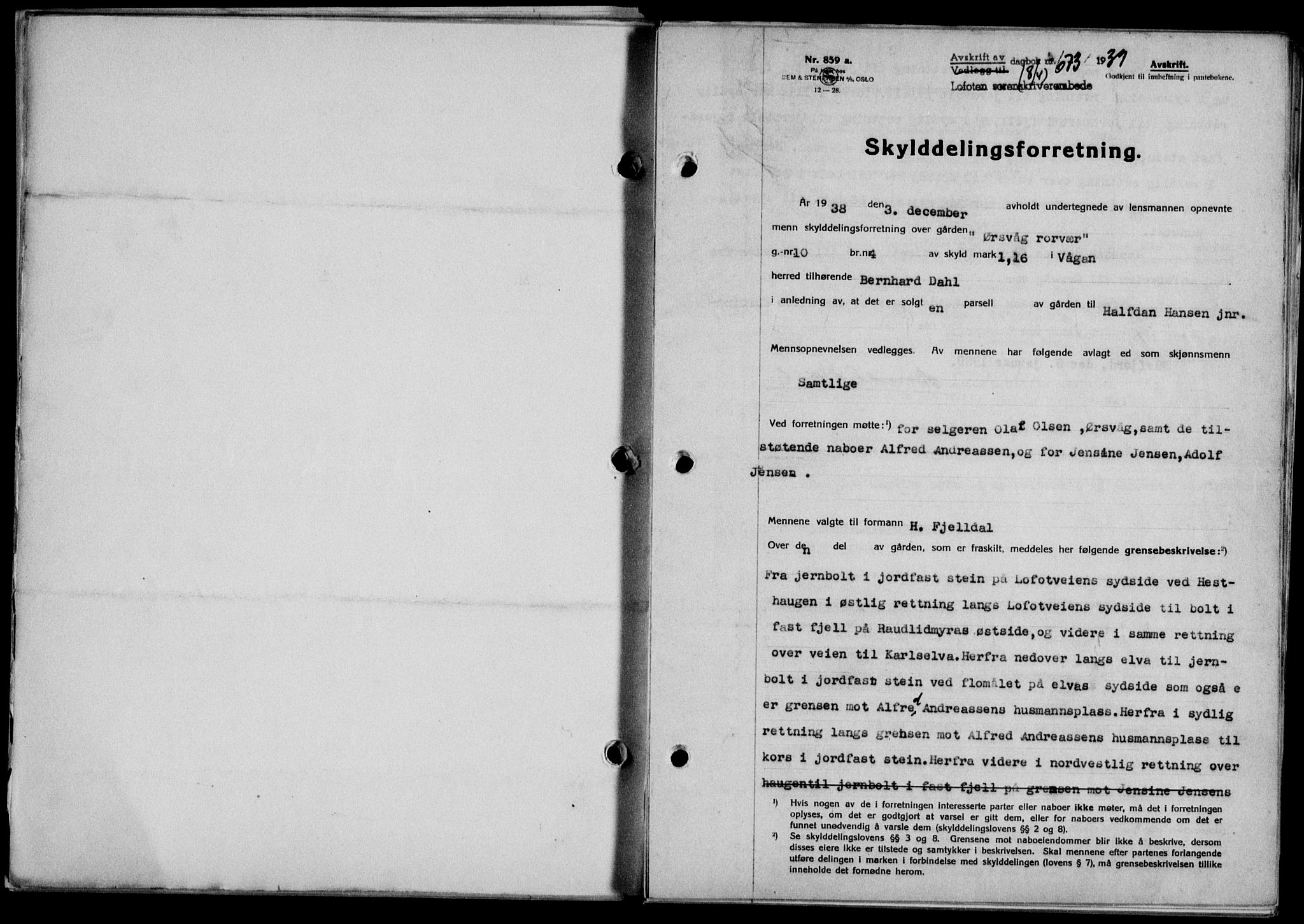 Lofoten sorenskriveri, SAT/A-0017/1/2/2C/L0005a: Mortgage book no. 5a, 1939-1939, Diary no: : 673/1939