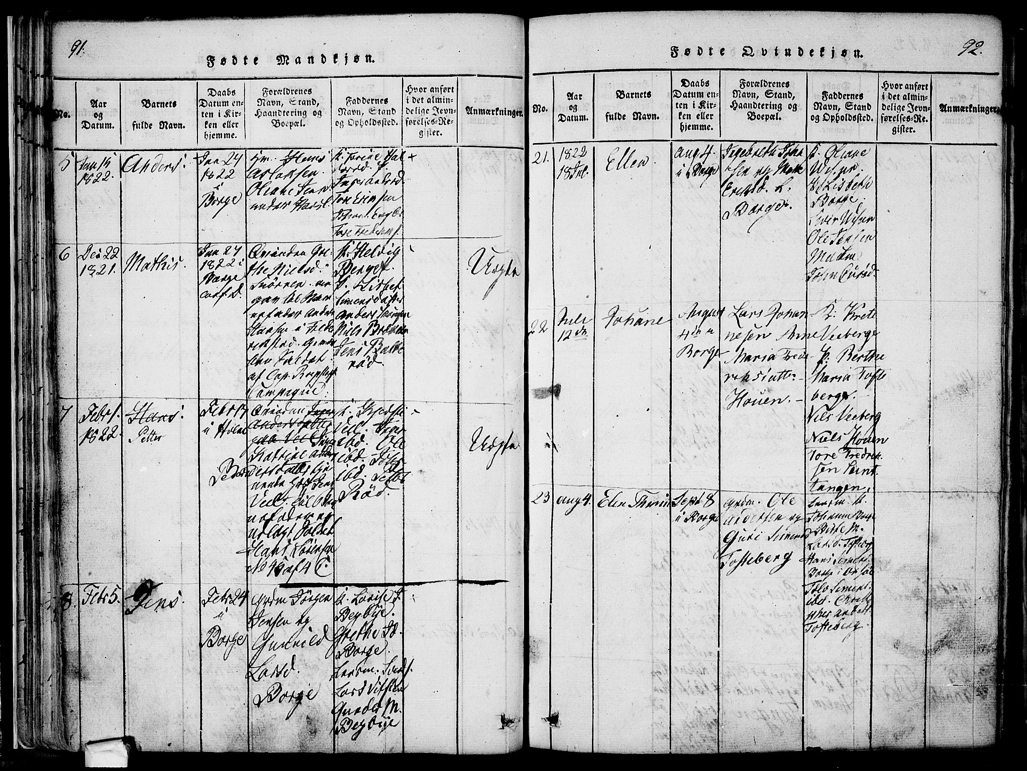 Borge prestekontor Kirkebøker, AV/SAO-A-10903/F/Fa/L0003: Parish register (official) no. I 3, 1815-1836, p. 91-92