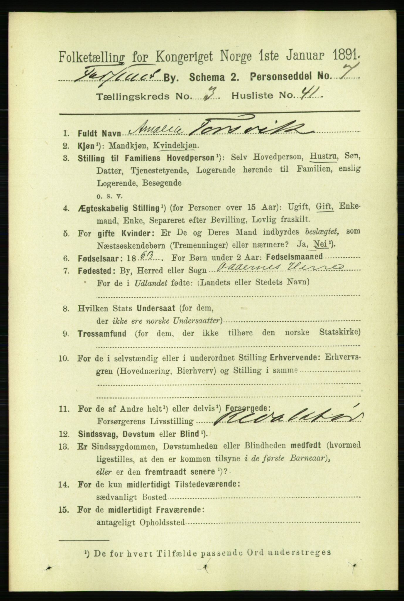 RA, 1891 census for 1003 Farsund, 1891, p. 1623