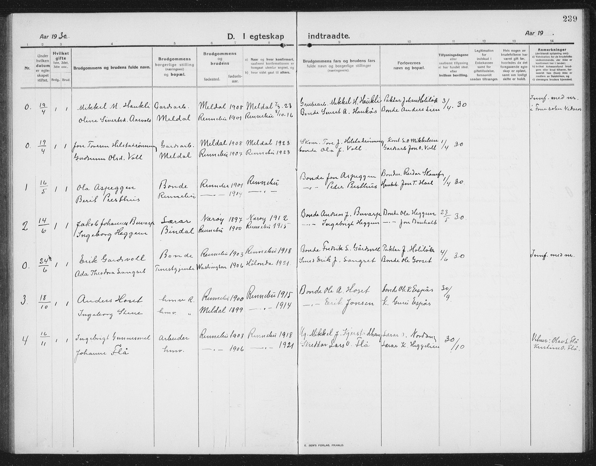 Ministerialprotokoller, klokkerbøker og fødselsregistre - Sør-Trøndelag, SAT/A-1456/674/L0877: Parish register (copy) no. 674C04, 1913-1940, p. 239