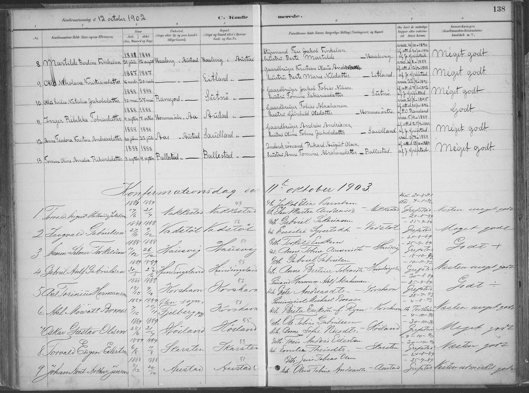 Lyngdal sokneprestkontor, AV/SAK-1111-0029/F/Fa/Faa/L0004: Parish register (official) no. A 4, 1883-1904, p. 138