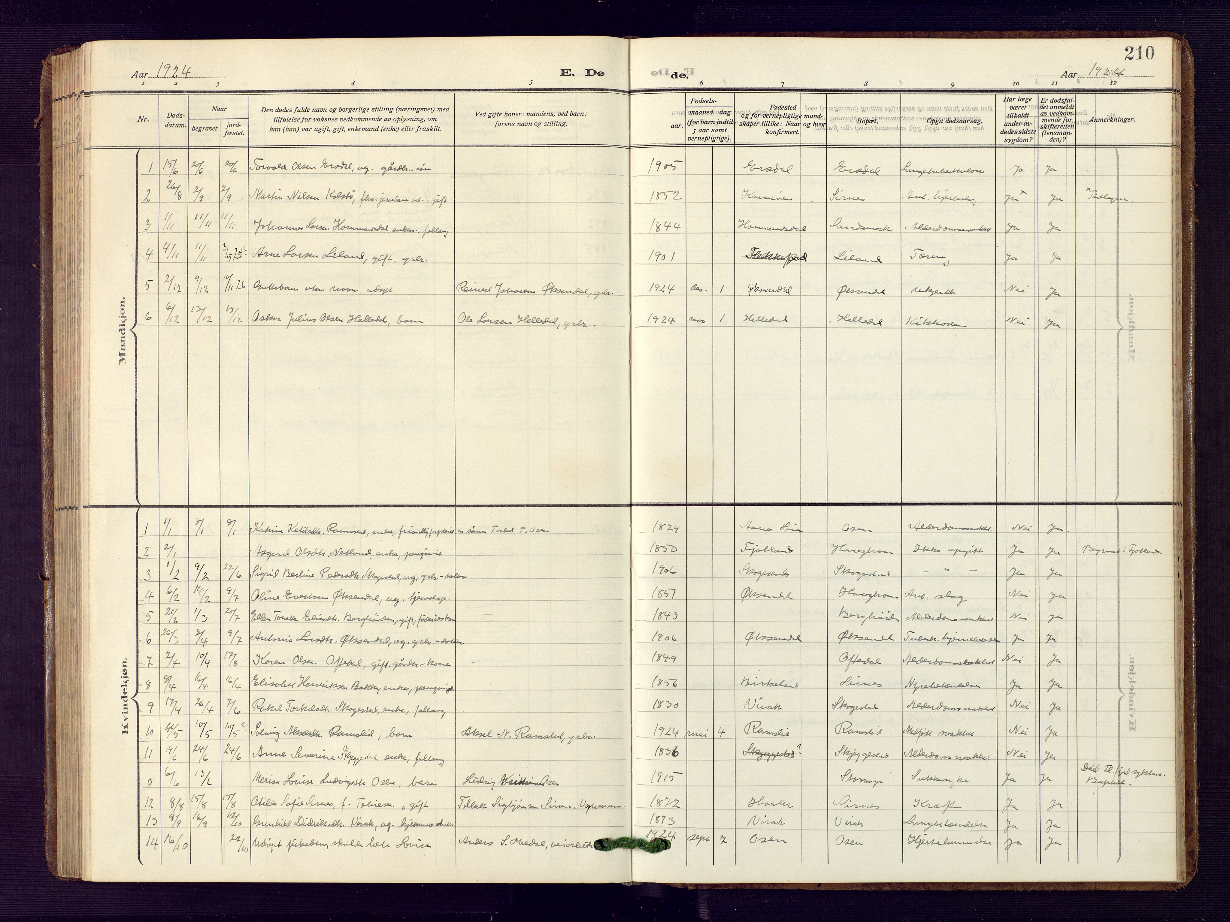 Bakke sokneprestkontor, AV/SAK-1111-0002/F/Fb/Fba/L0004: Parish register (copy) no. B 4, 1911-1946, p. 210