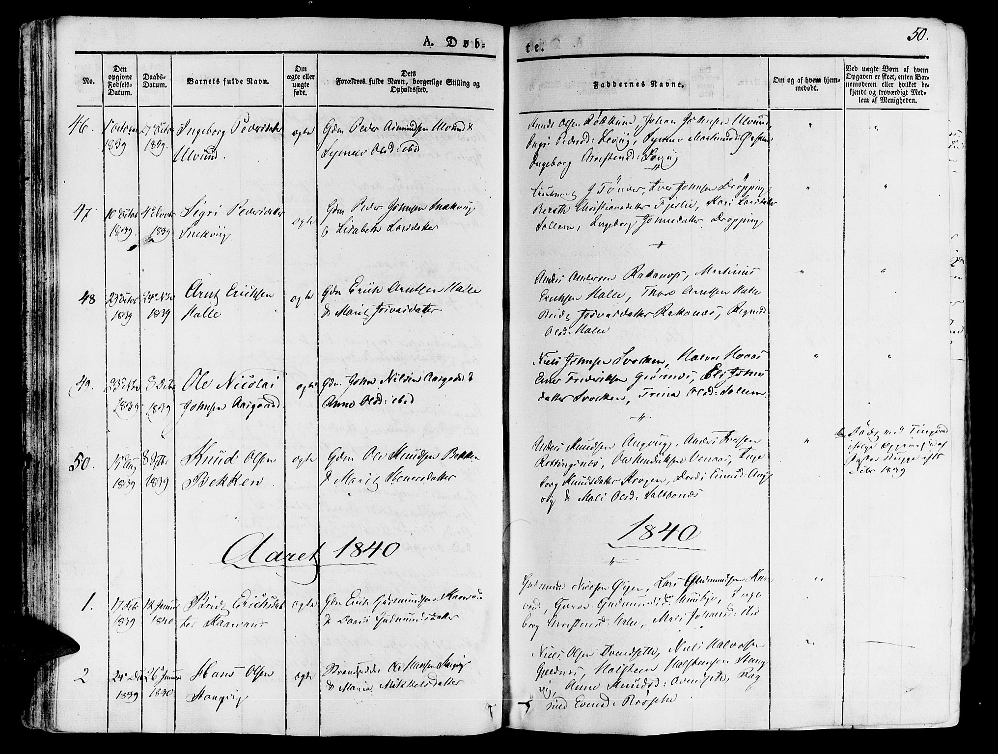 Ministerialprotokoller, klokkerbøker og fødselsregistre - Møre og Romsdal, AV/SAT-A-1454/592/L1024: Parish register (official) no. 592A03 /1, 1831-1849, p. 50