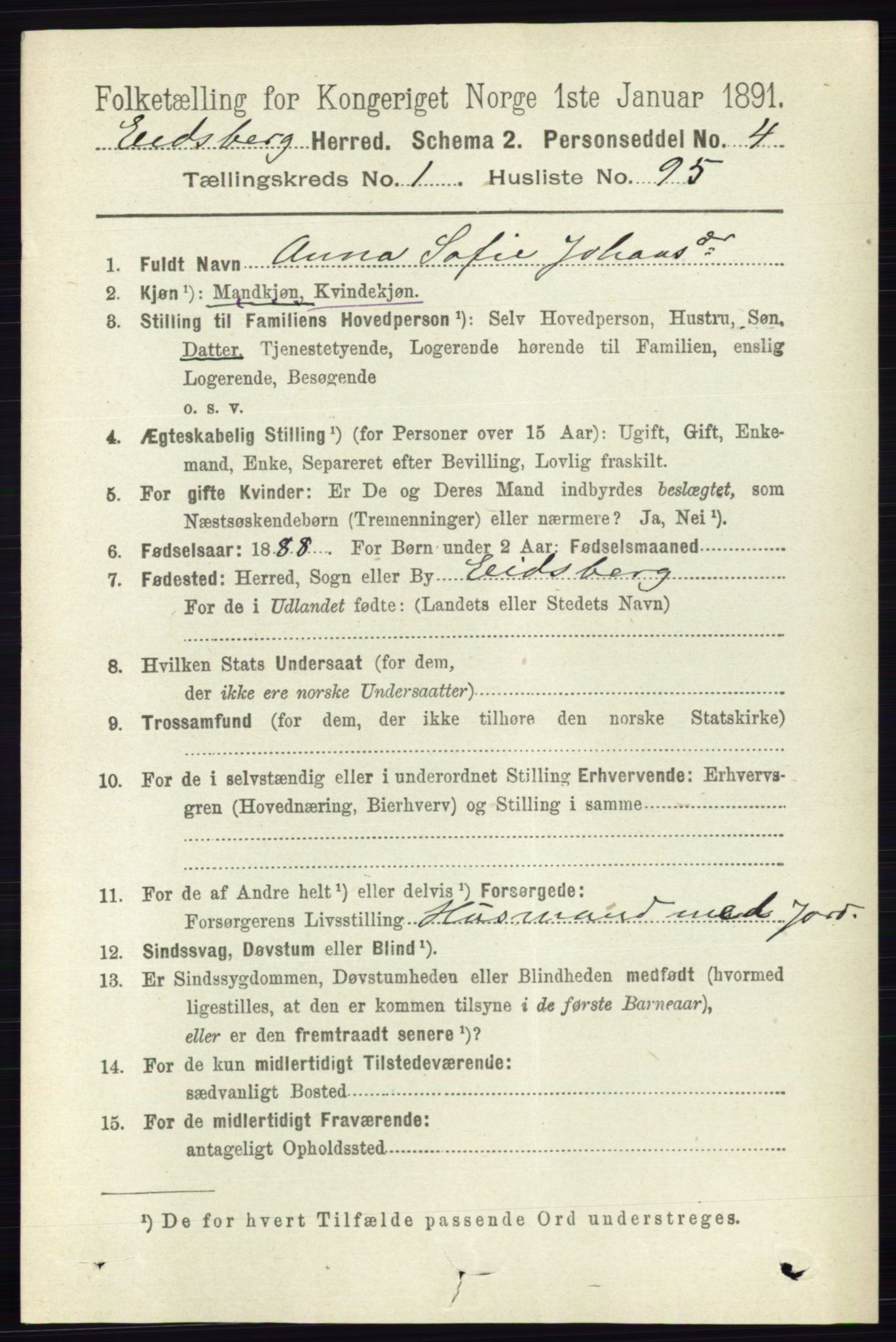 RA, 1891 census for 0125 Eidsberg, 1891, p. 750