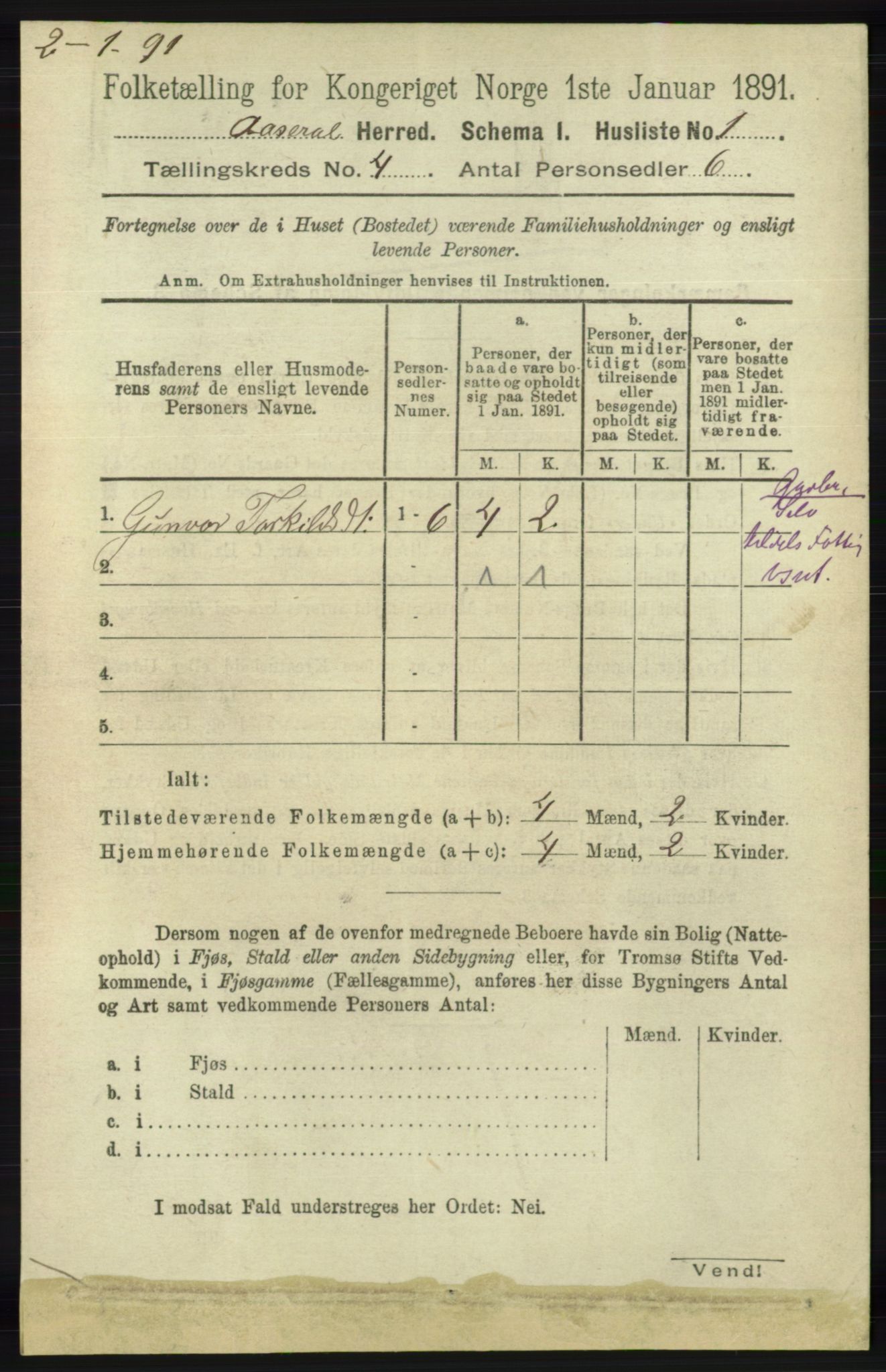 RA, 1891 census for 1026 Åseral, 1891, p. 1120