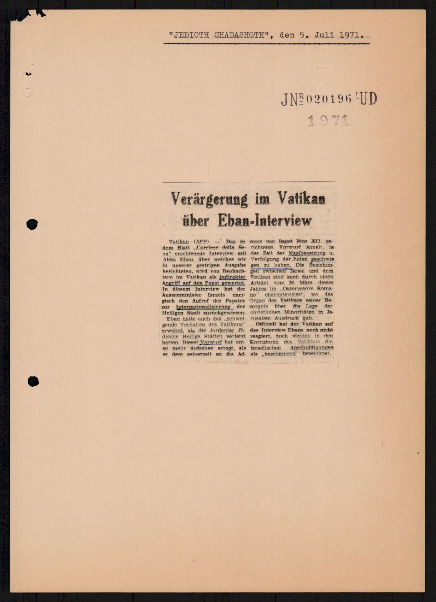 Utenriksdepartementet, hovedarkiv, AV/RA-S-6794/D/Db/Dba/L0776/0003: Verdenspolitikk. Fremmede staters politikk (G.L.) / Israel: Politikk (2 mapper), 1970-1972, p. 122