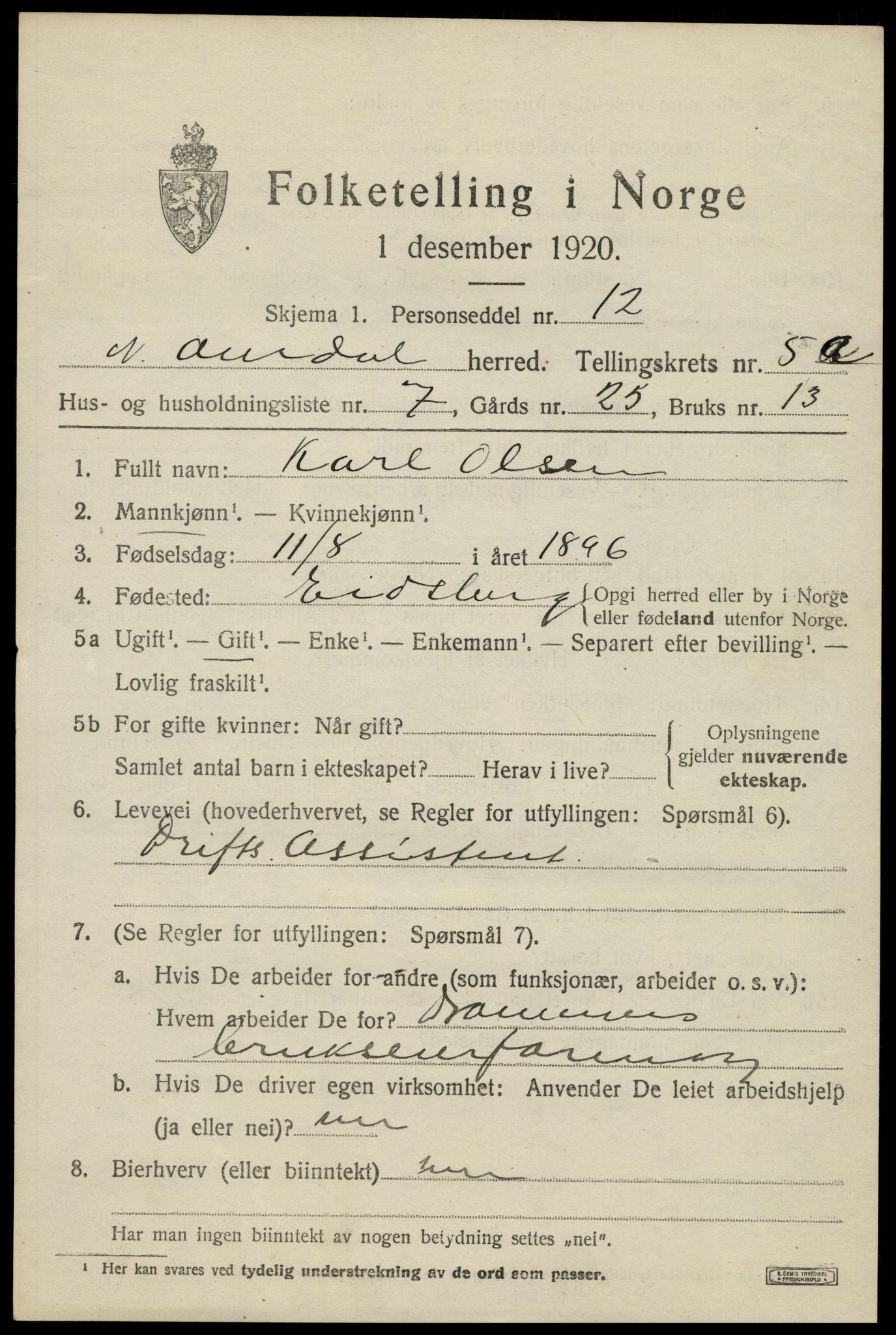 SAH, 1920 census for Nord-Aurdal, 1920, p. 4762