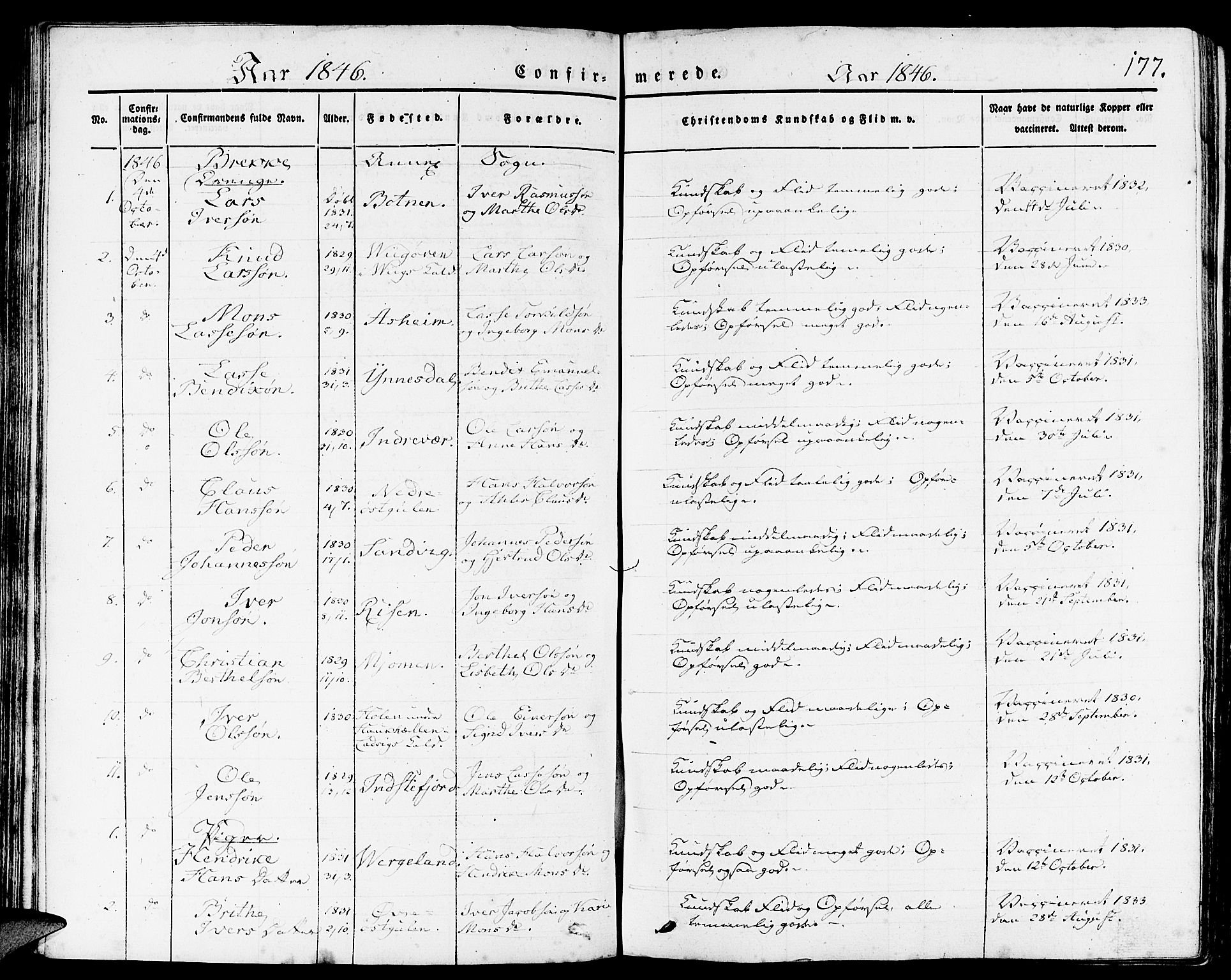 Gulen sokneprestembete, AV/SAB-A-80201/H/Haa/Haaa/L0020: Parish register (official) no. A 20, 1837-1847, p. 177