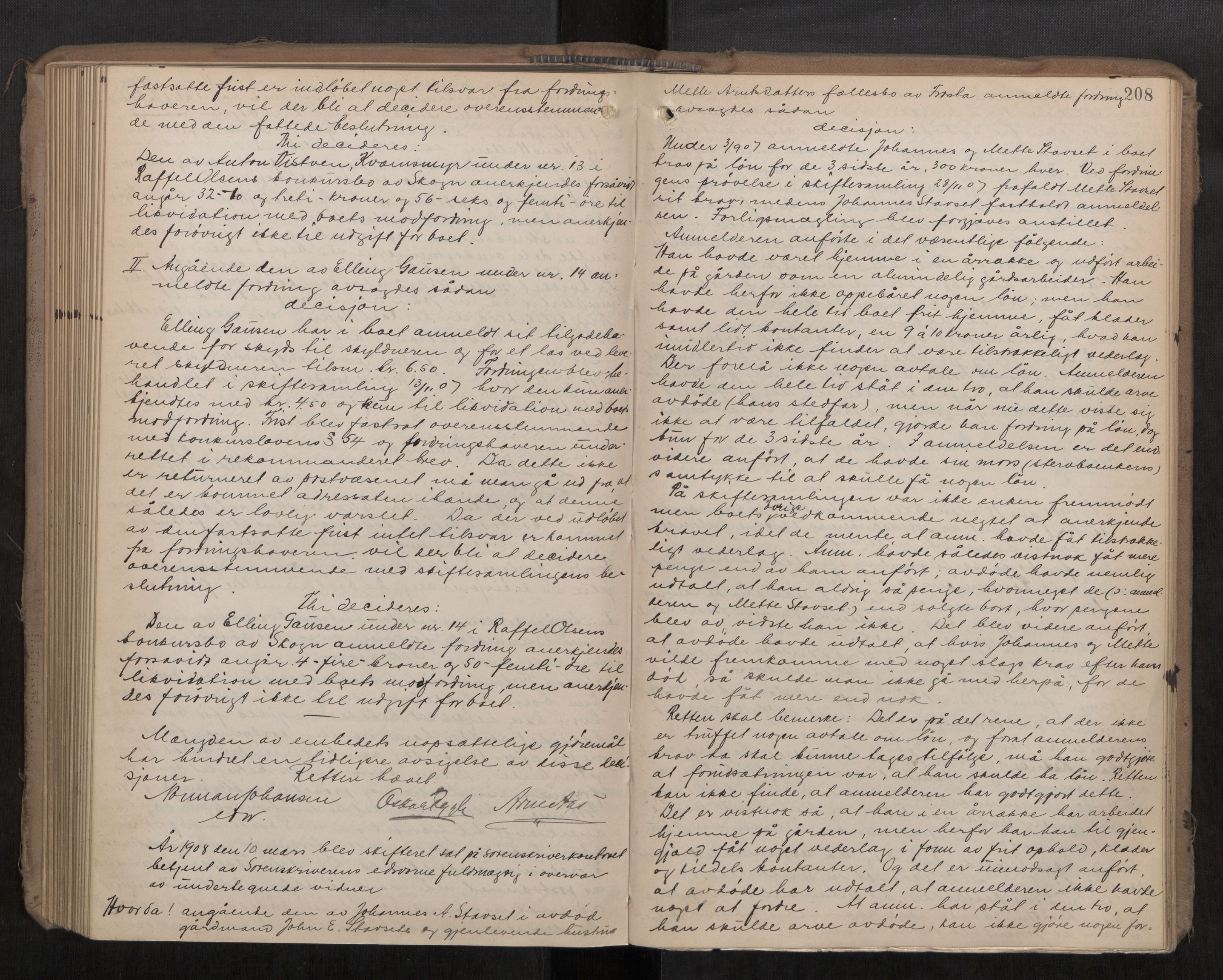 Stjør- og Verdal sorenskriveri, AV/SAT-A-4167/1/3/3B/L0010: Skifteforhandlingsprotokoll, 1905-1909, p. 208