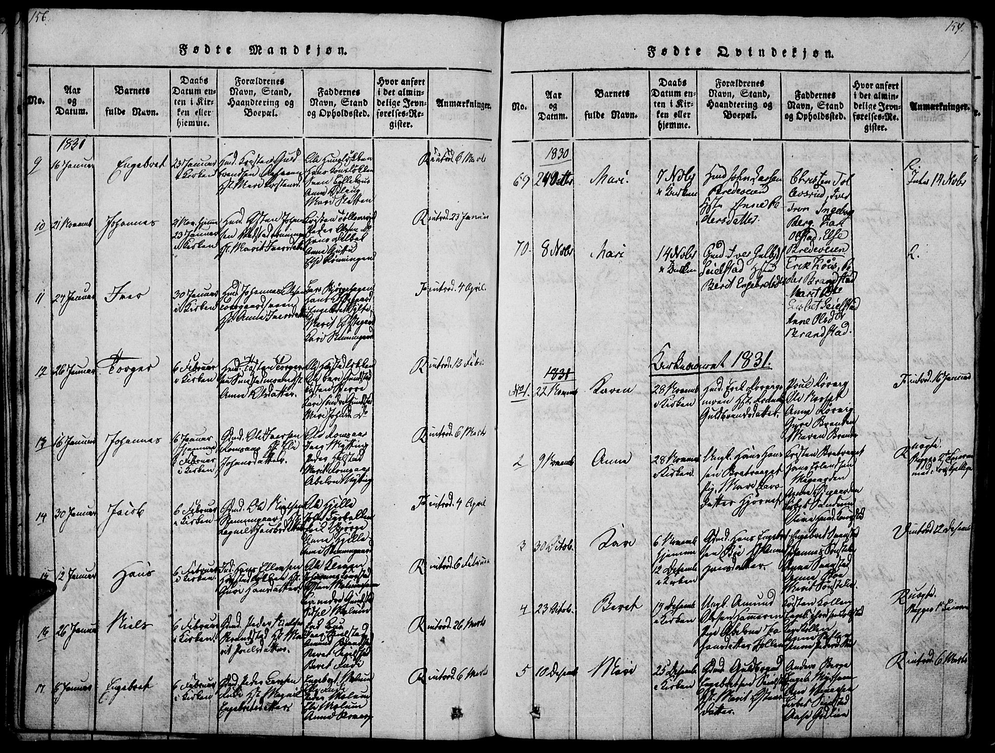 Ringebu prestekontor, AV/SAH-PREST-082/H/Ha/Haa/L0004: Parish register (official) no. 4, 1821-1839, p. 156-157