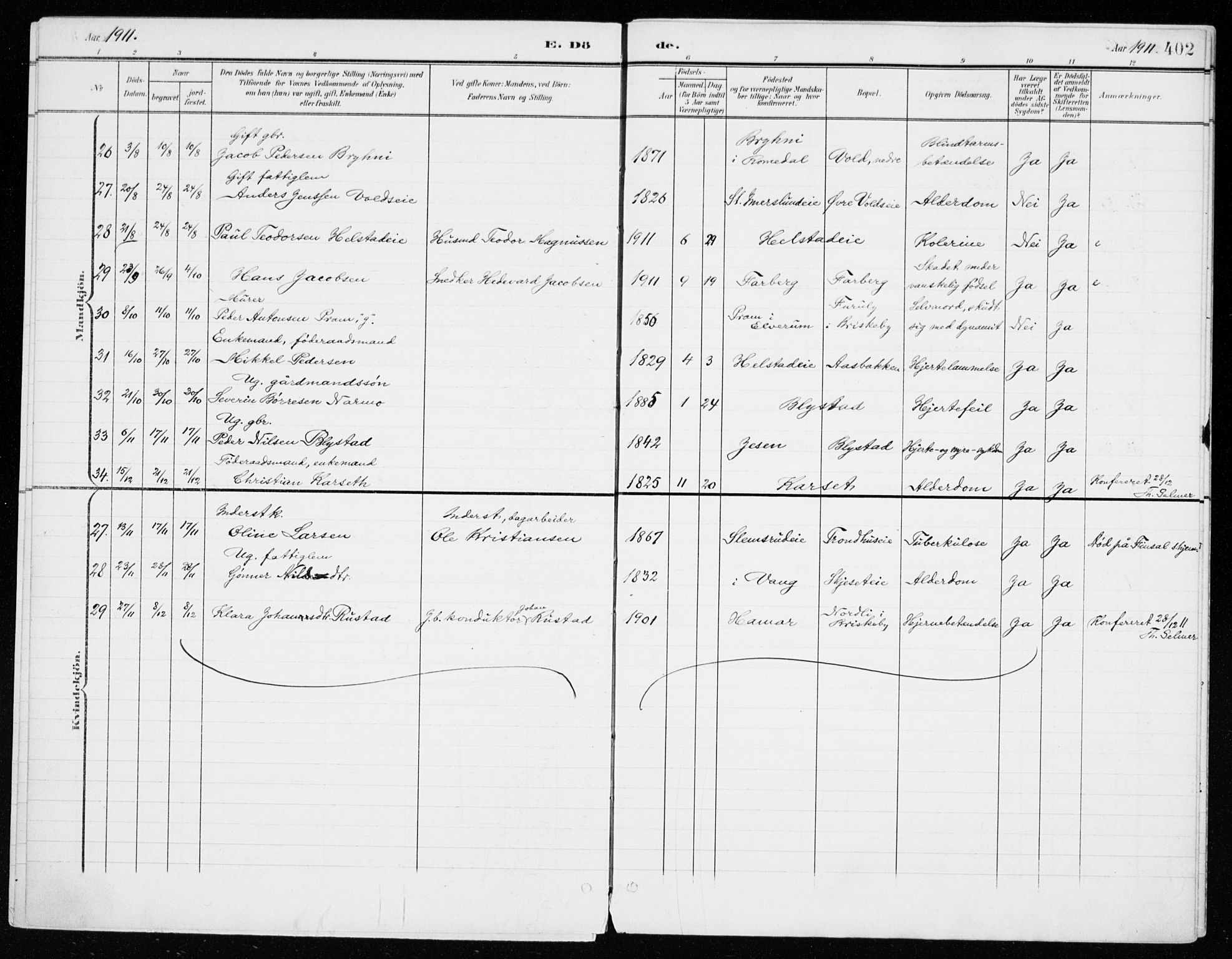 Vang prestekontor, Hedmark, AV/SAH-PREST-008/H/Ha/Haa/L0021: Parish register (official) no. 21, 1902-1917, p. 402