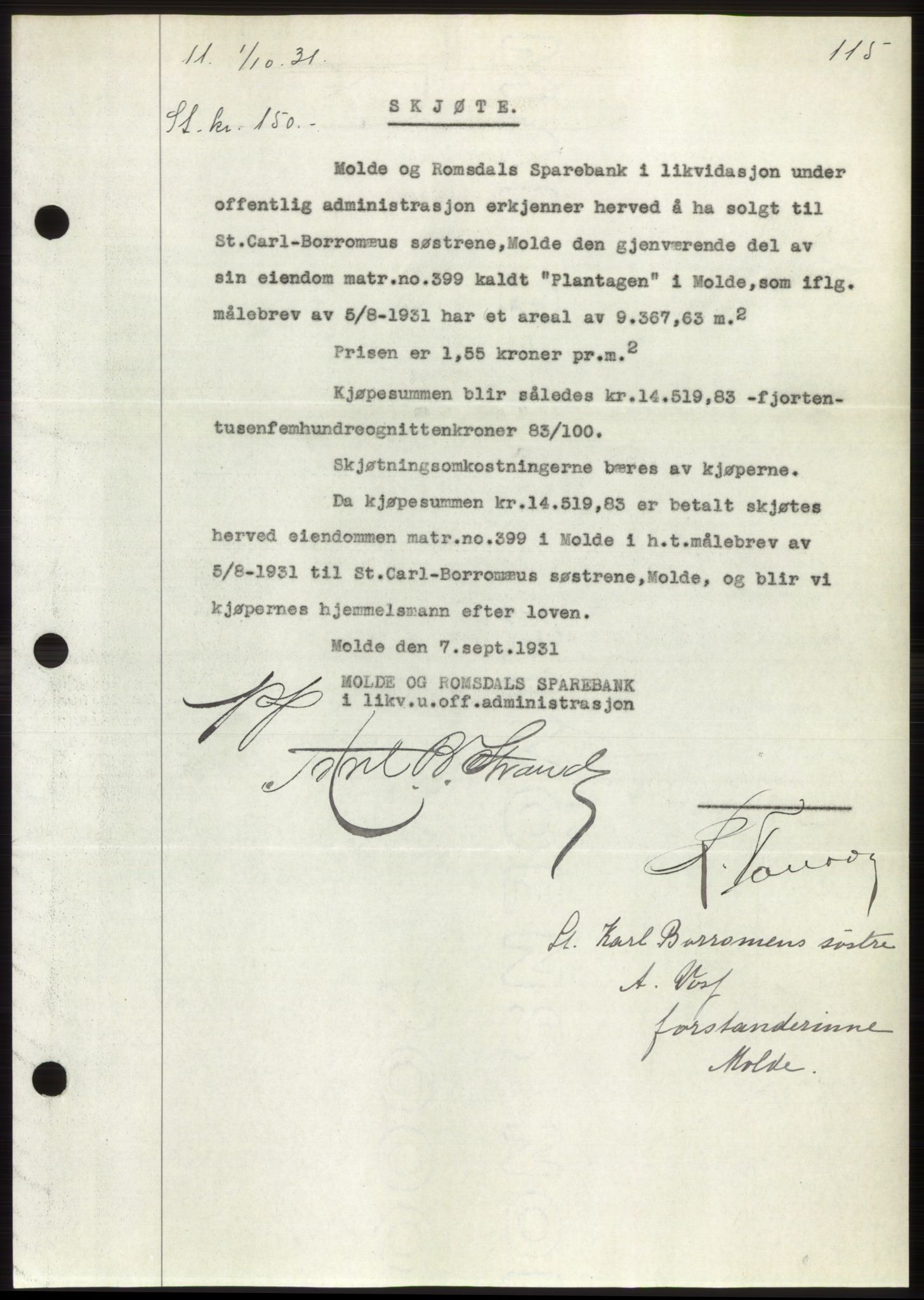 Romsdal sorenskriveri, AV/SAT-A-4149/1/2/2C/L0060: Mortgage book no. 54, 1931-1932, Deed date: 01.10.1931