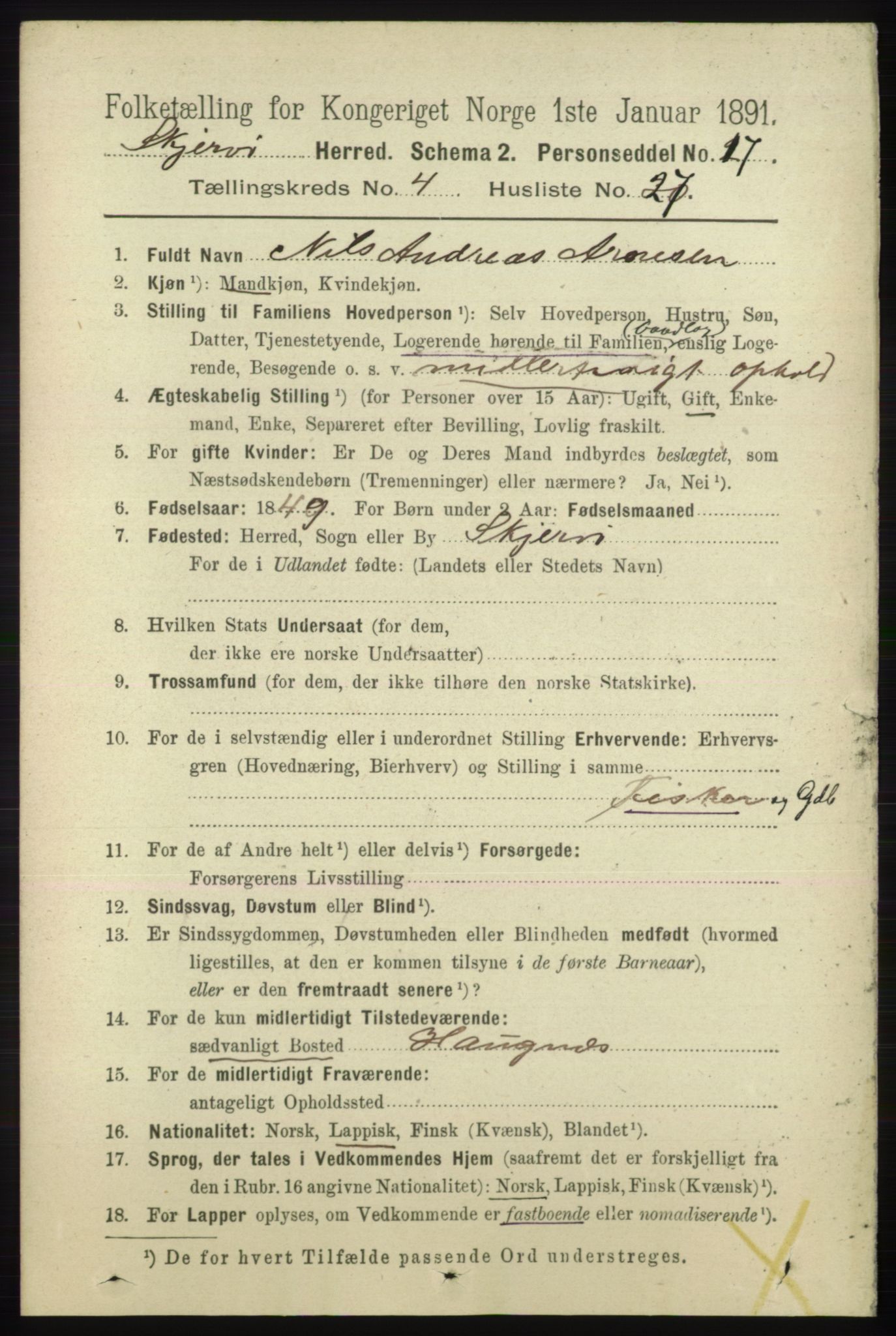 RA, 1891 census for 1941 Skjervøy, 1891, p. 2499