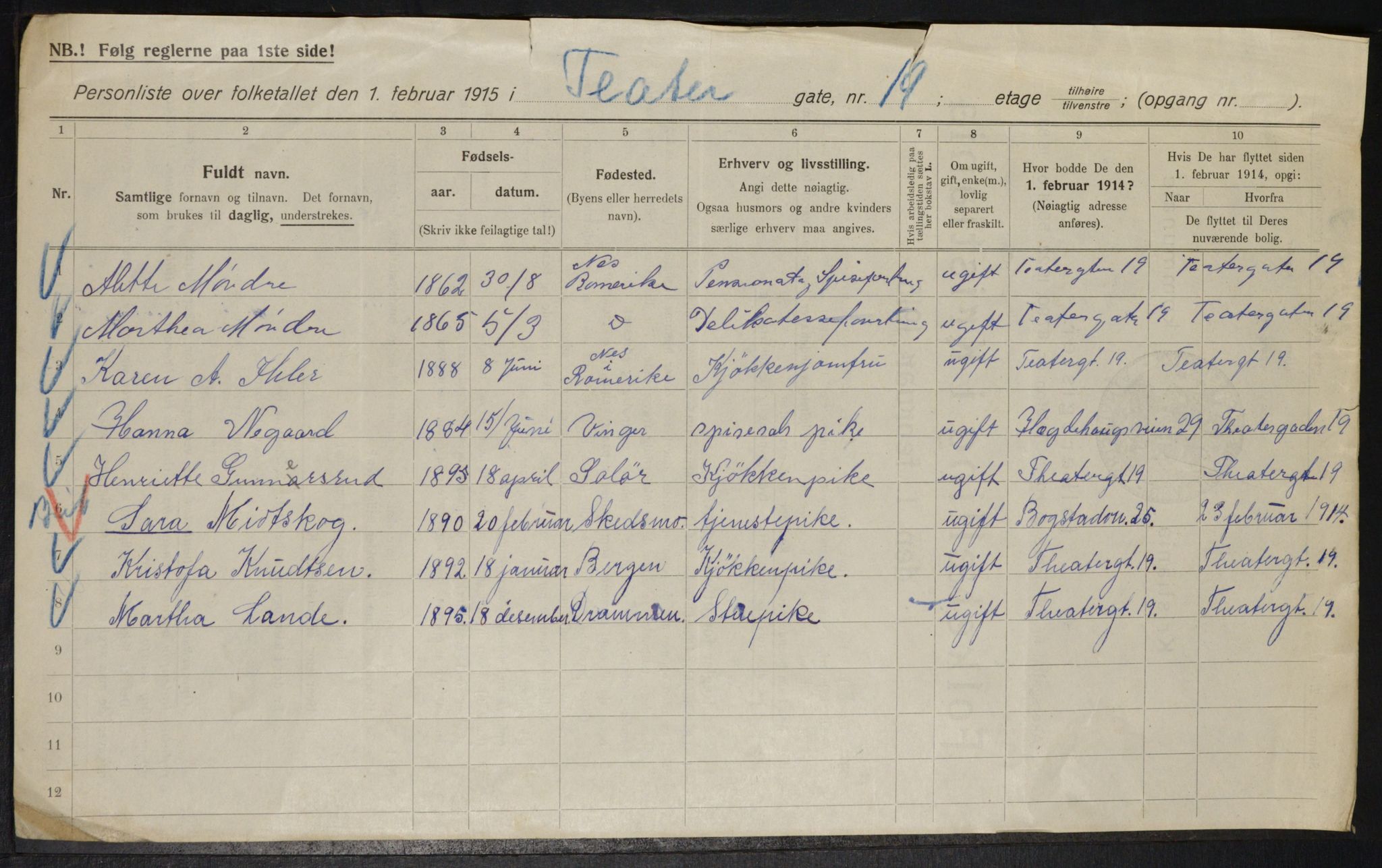 OBA, Municipal Census 1915 for Kristiania, 1915, p. 107587