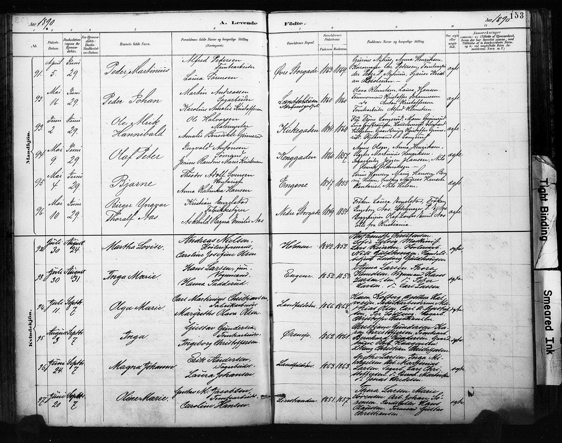 Bragernes kirkebøker, SAKO/A-6/F/Fb/L0007: Parish register (official) no. II 7, 1885-1893, p. 153