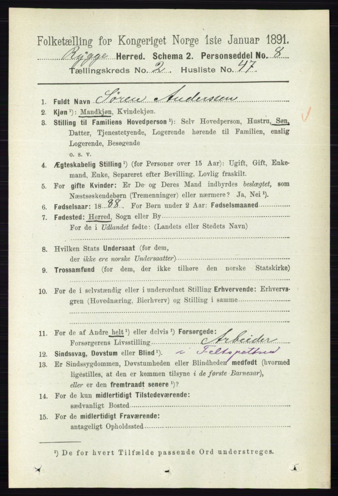 RA, 1891 census for 0136 Rygge, 1891, p. 1307