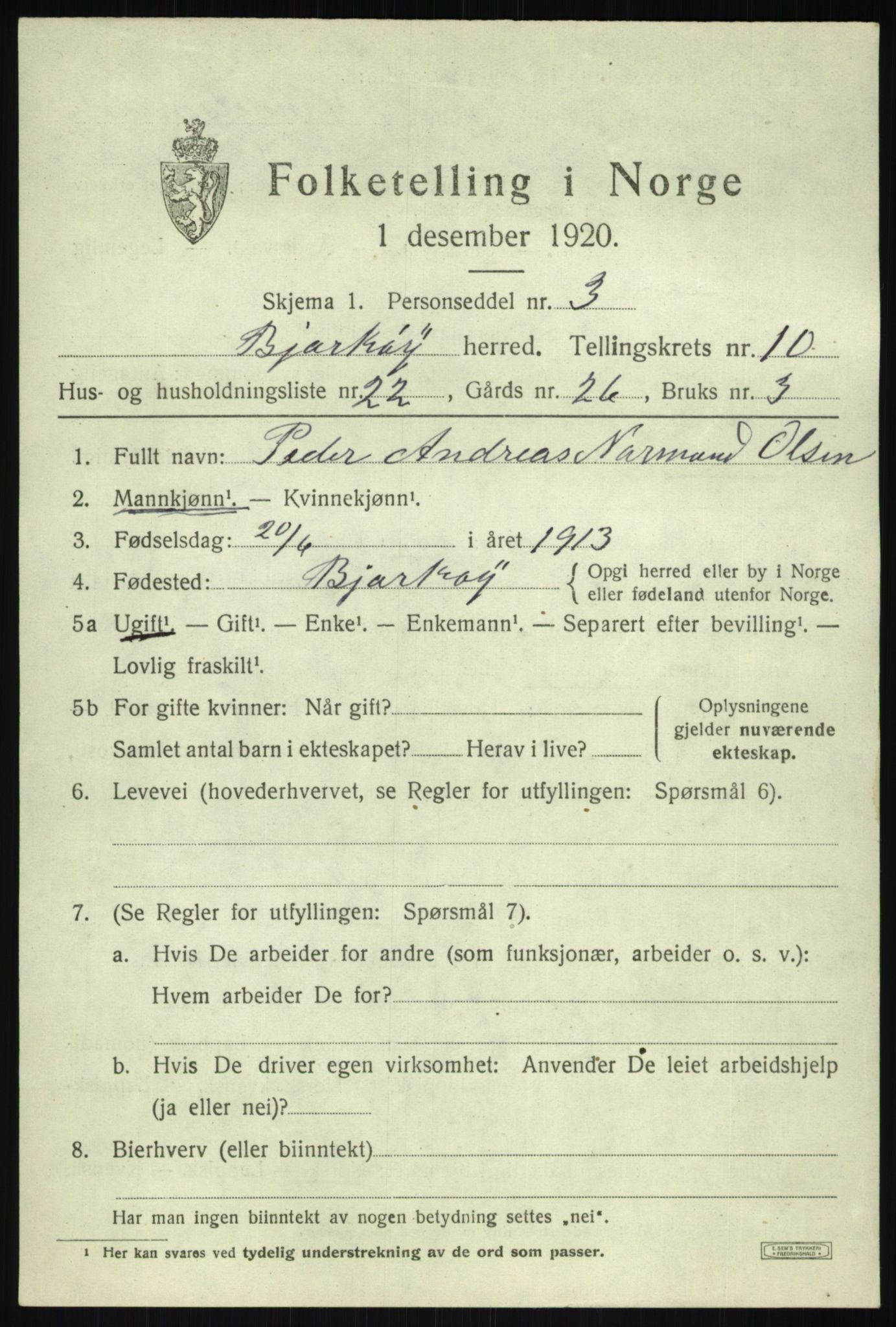 SATØ, 1920 census for Bjarkøy, 1920, p. 4279