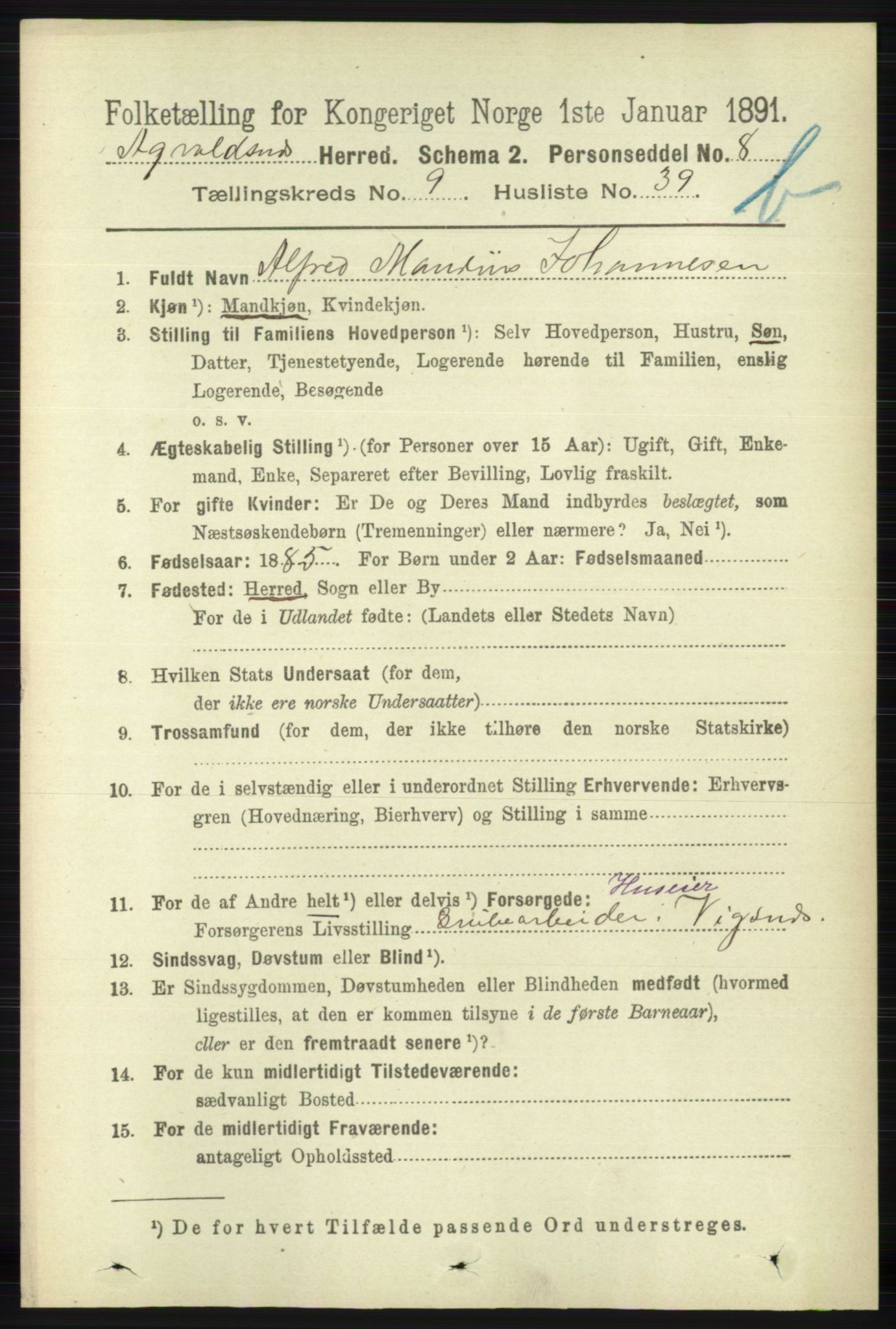 RA, 1891 census for 1147 Avaldsnes, 1891, p. 5487