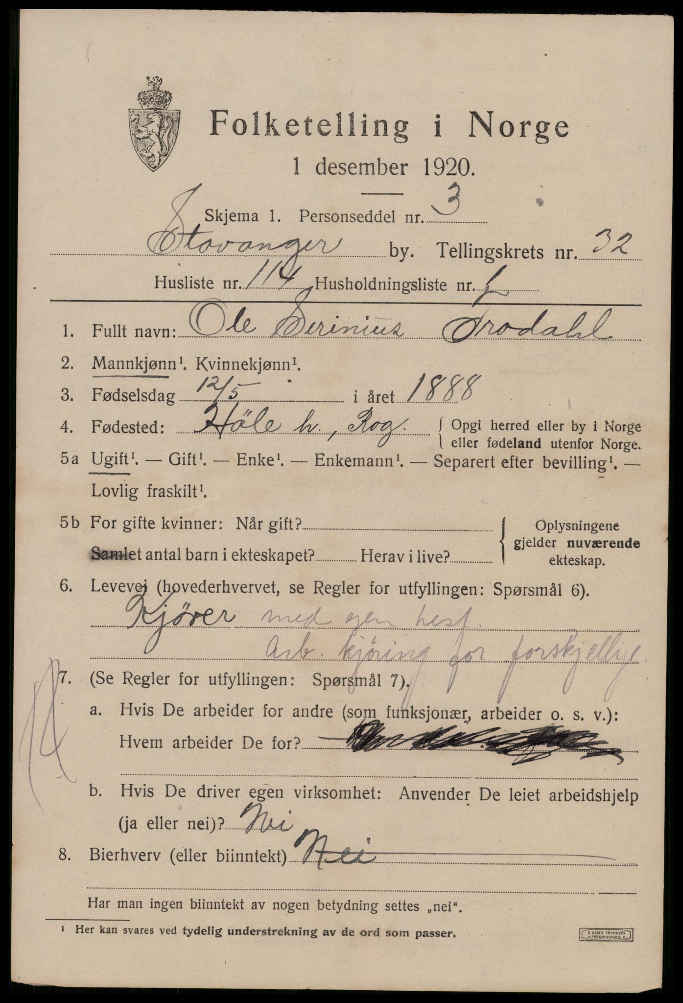 SAST, 1920 census for Stavanger, 1920, p. 90696