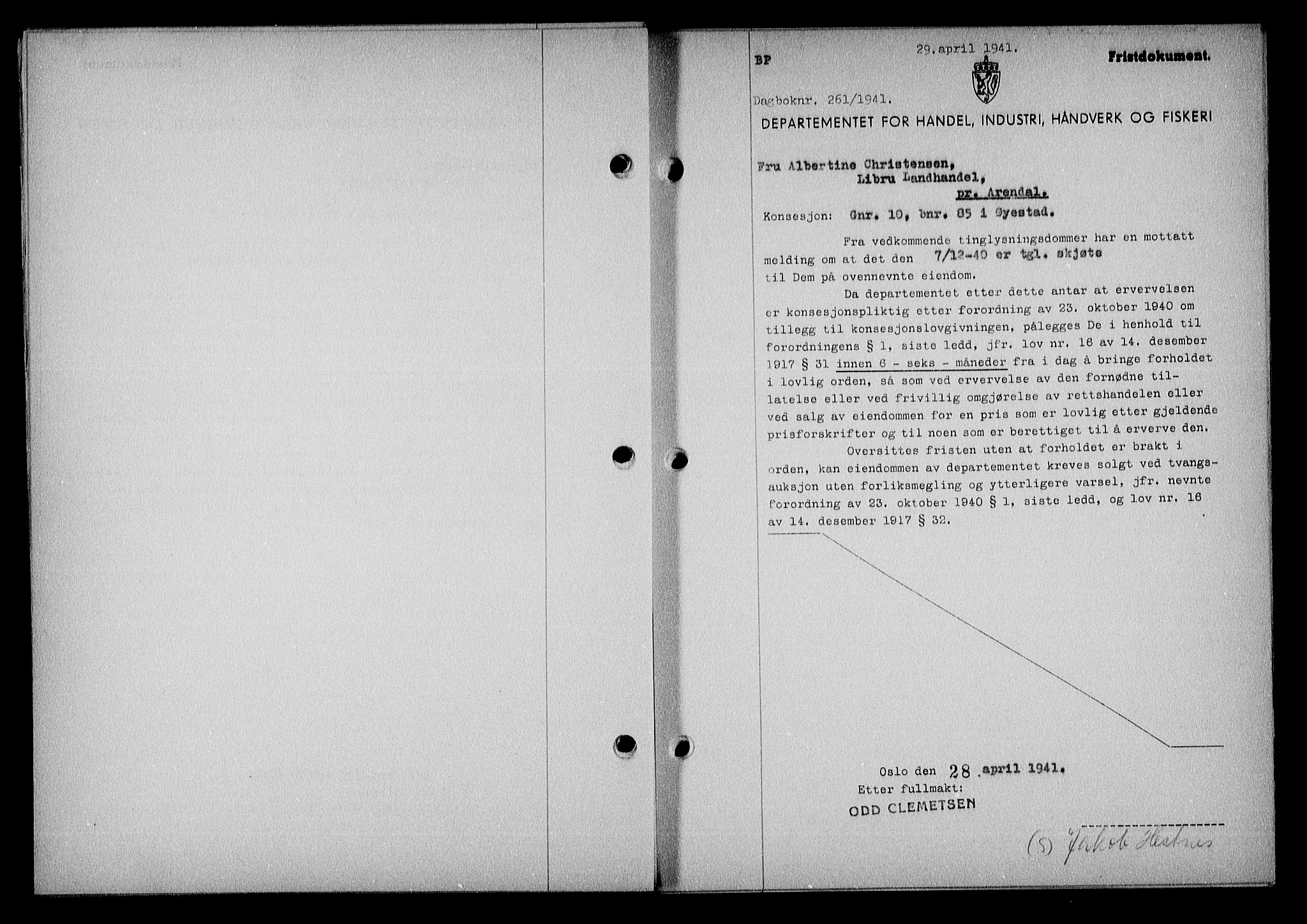 Nedenes sorenskriveri, SAK/1221-0006/G/Gb/Gba/L0048: Mortgage book no. A-II, 1940-1941, Diary no: : 261/1941