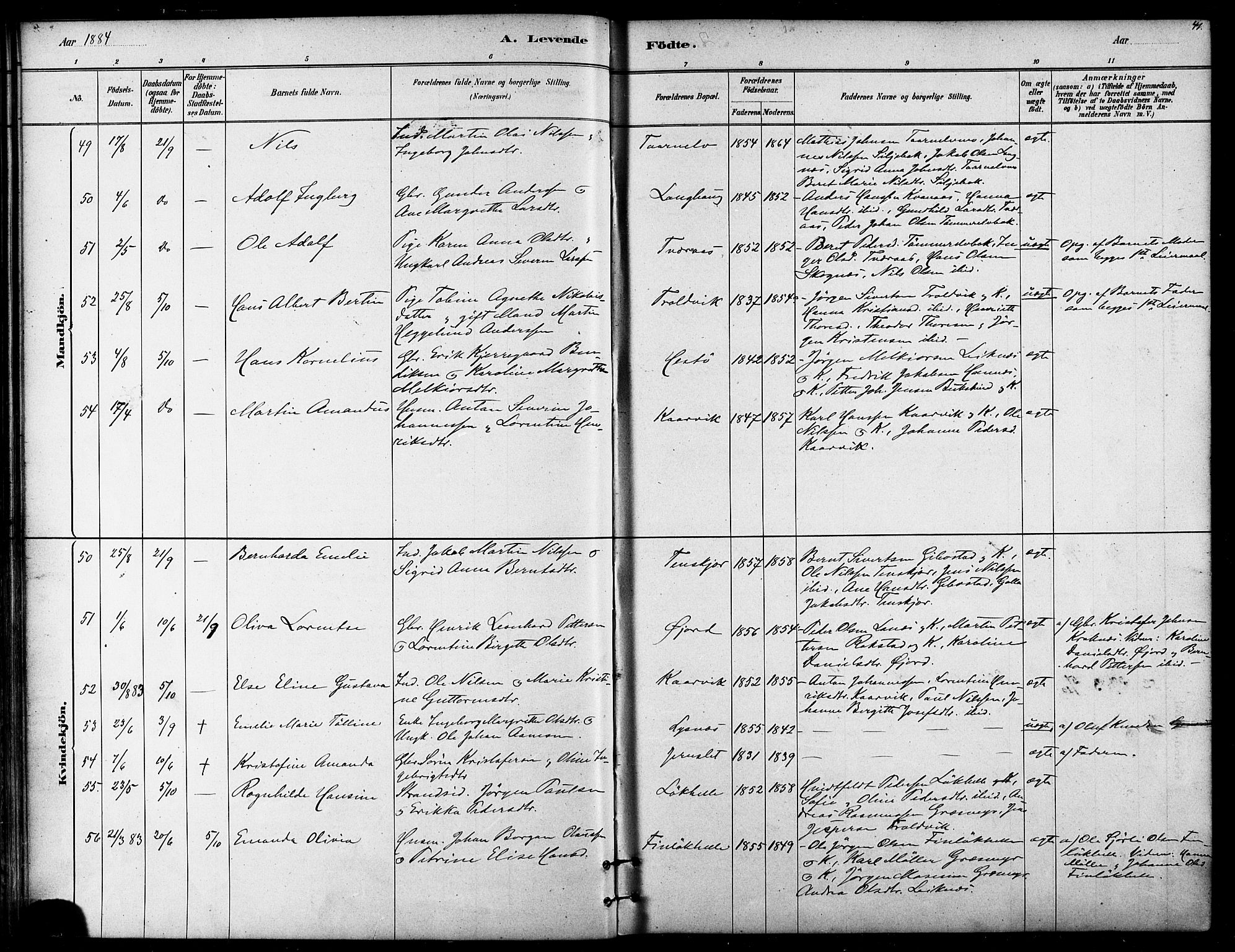 Lenvik sokneprestembete, SATØ/S-1310/H/Ha/Haa/L0011kirke: Parish register (official) no. 11, 1880-1889, p. 41