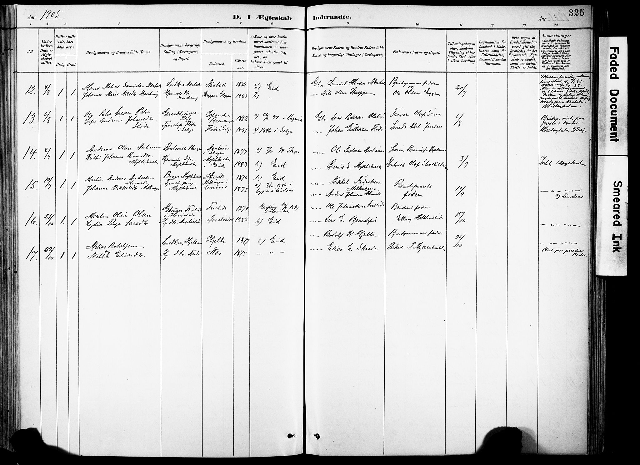 Eid sokneprestembete, AV/SAB-A-82301/H/Hab/Habb/L0002: Parish register (copy) no. B 2, 1882-1907, p. 325