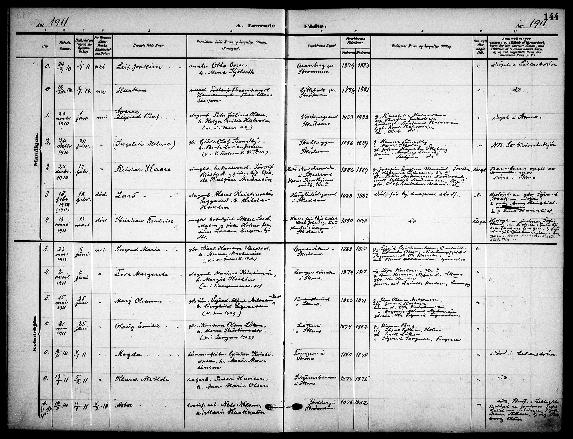 Skedsmo prestekontor Kirkebøker, AV/SAO-A-10033a/F/Fa/L0015: Parish register (official) no. I 15, 1902-1917, p. 144