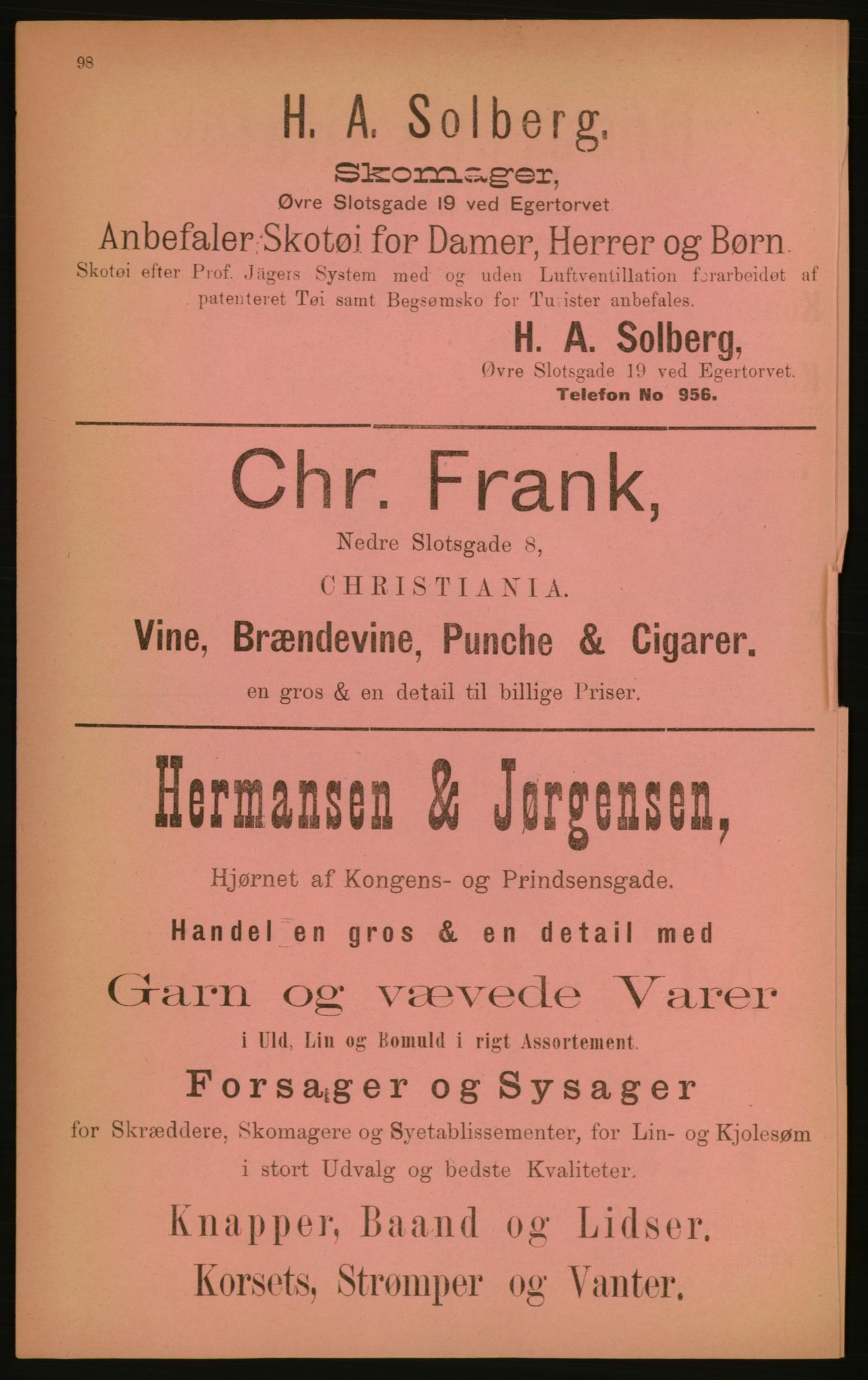 Kristiania/Oslo adressebok, PUBL/-, 1891, p. 98