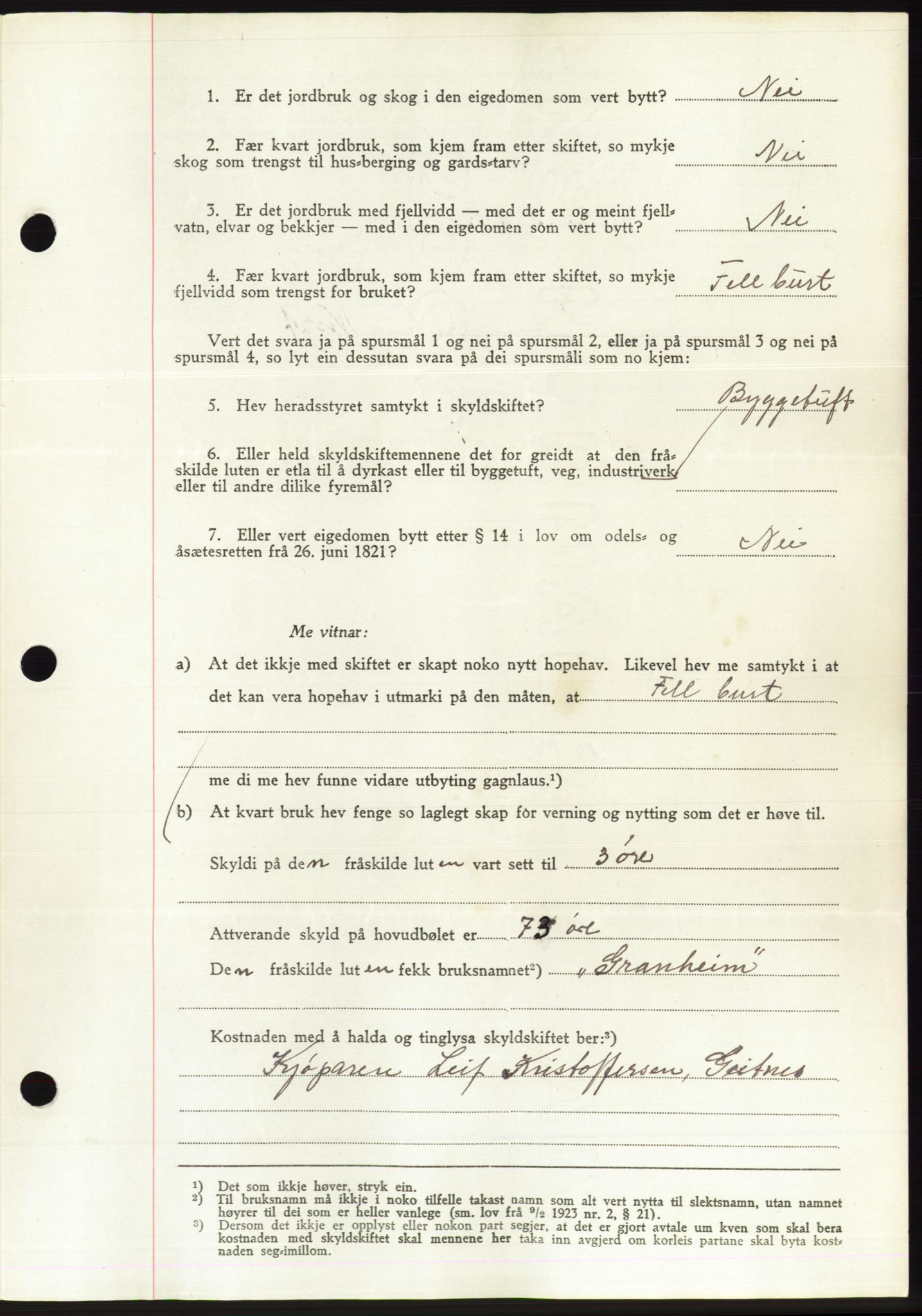 Søre Sunnmøre sorenskriveri, AV/SAT-A-4122/1/2/2C/L0075: Mortgage book no. 1A, 1943-1943, Diary no: : 697/1943