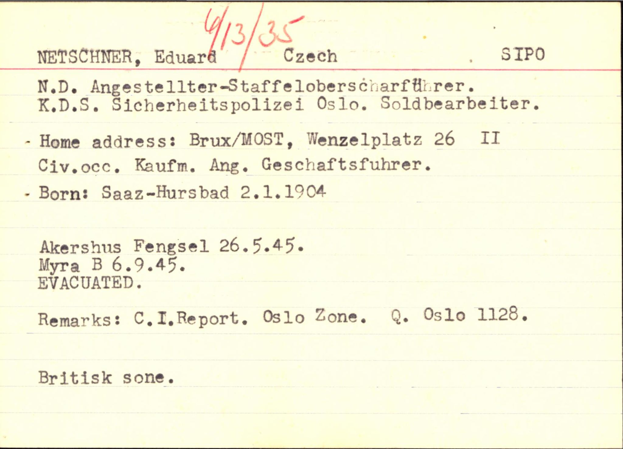 Forsvaret, Forsvarets overkommando II, AV/RA-RAFA-3915/D/Db/L0041: CI Questionaires.  Diverse nasjonaliteter., 1945-1946, p. 309