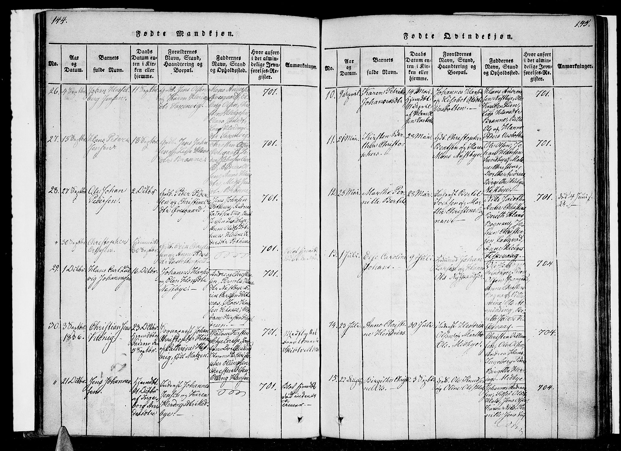 Ministerialprotokoller, klokkerbøker og fødselsregistre - Nordland, SAT/A-1459/847/L0665: Parish register (official) no. 847A05, 1818-1841, p. 144-145