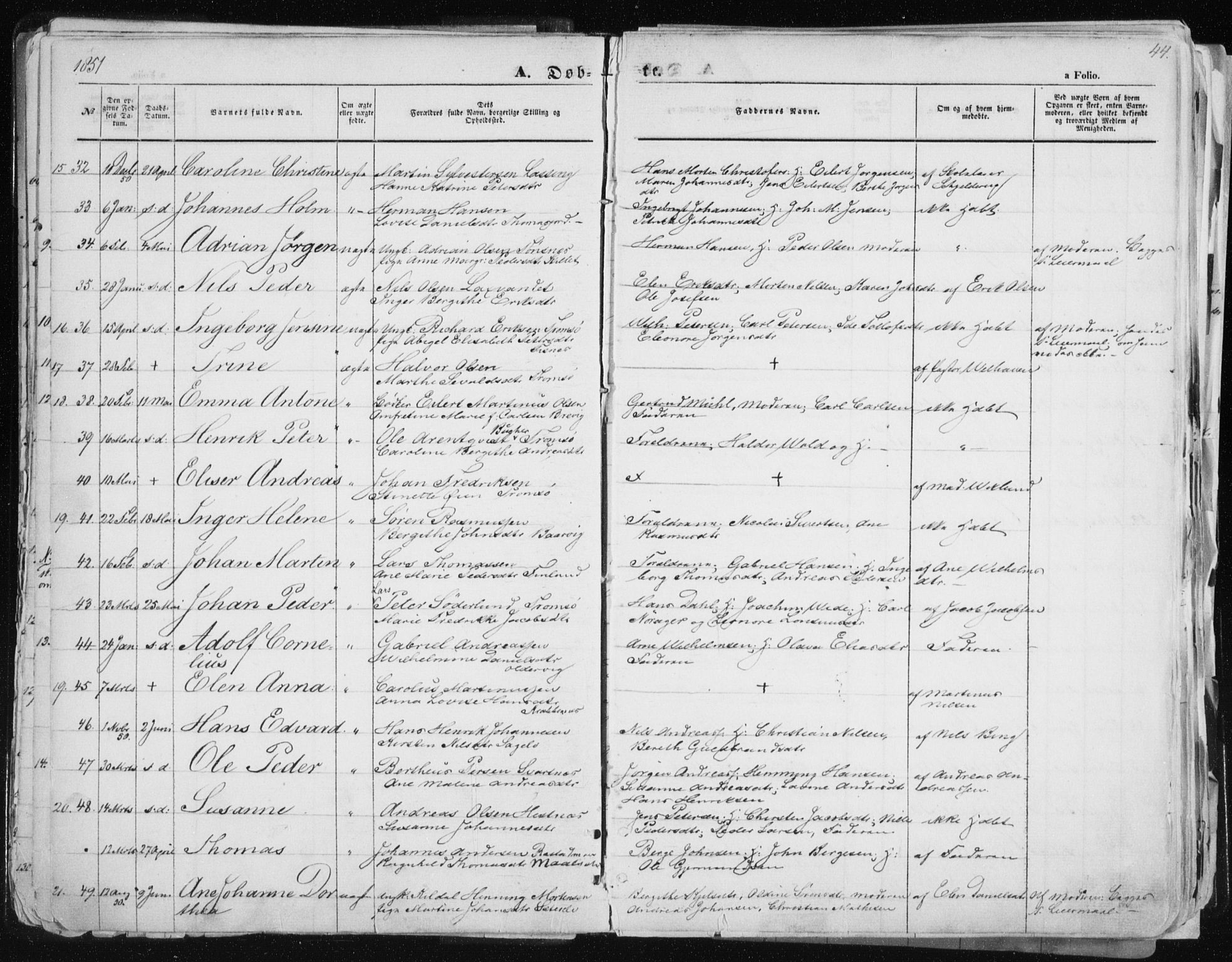 Tromsø sokneprestkontor/stiftsprosti/domprosti, SATØ/S-1343/G/Ga/L0010kirke: Parish register (official) no. 10, 1848-1855, p. 44