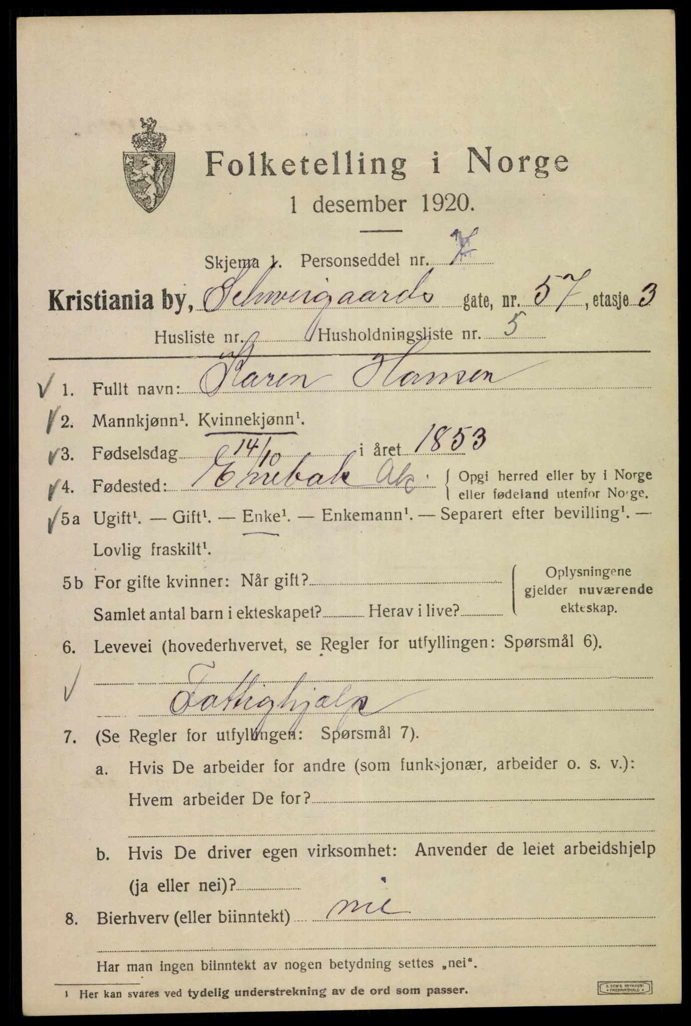 SAO, 1920 census for Kristiania, 1920, p. 494181