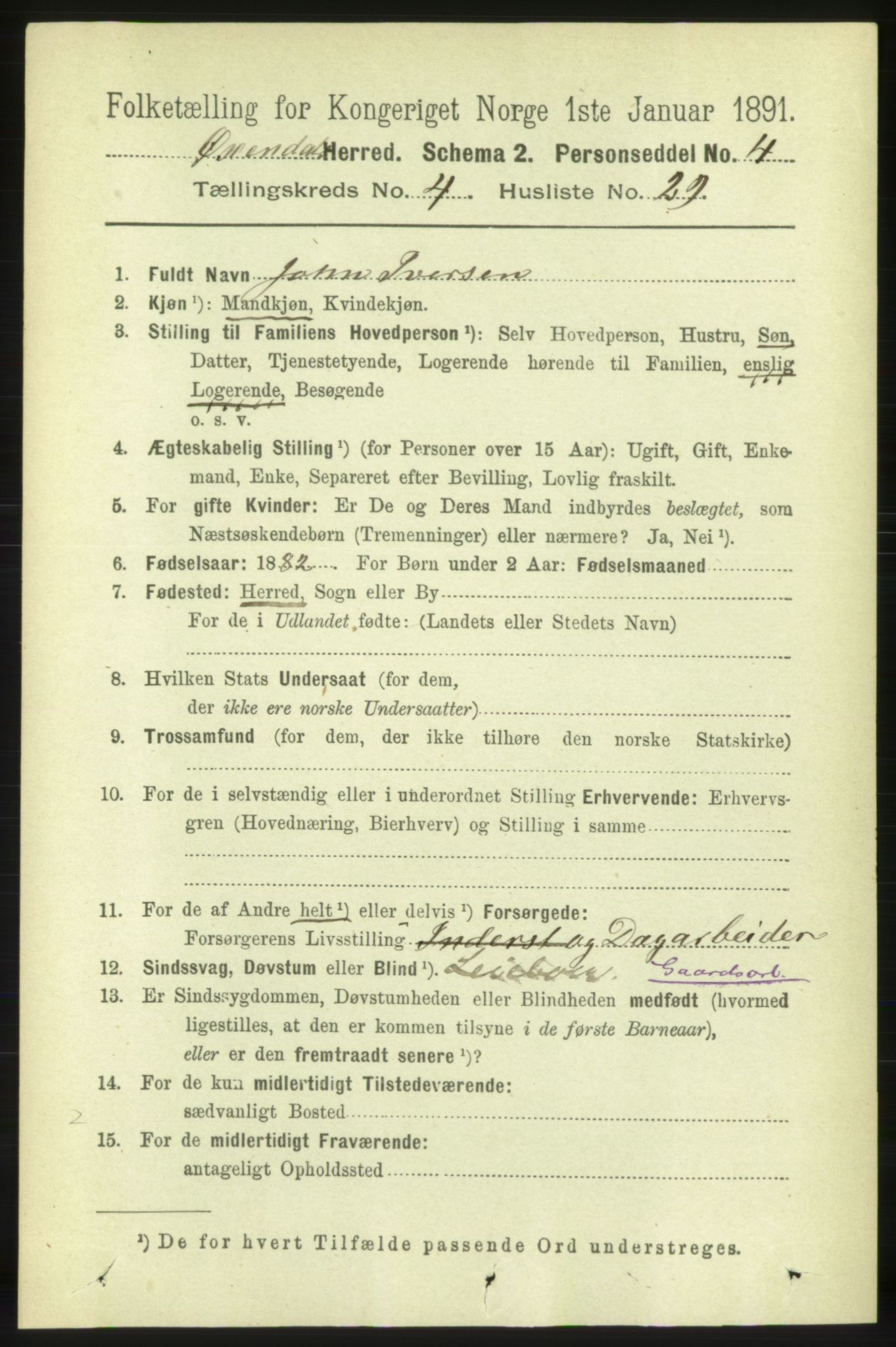 RA, 1891 census for 1561 Øksendal, 1891, p. 991