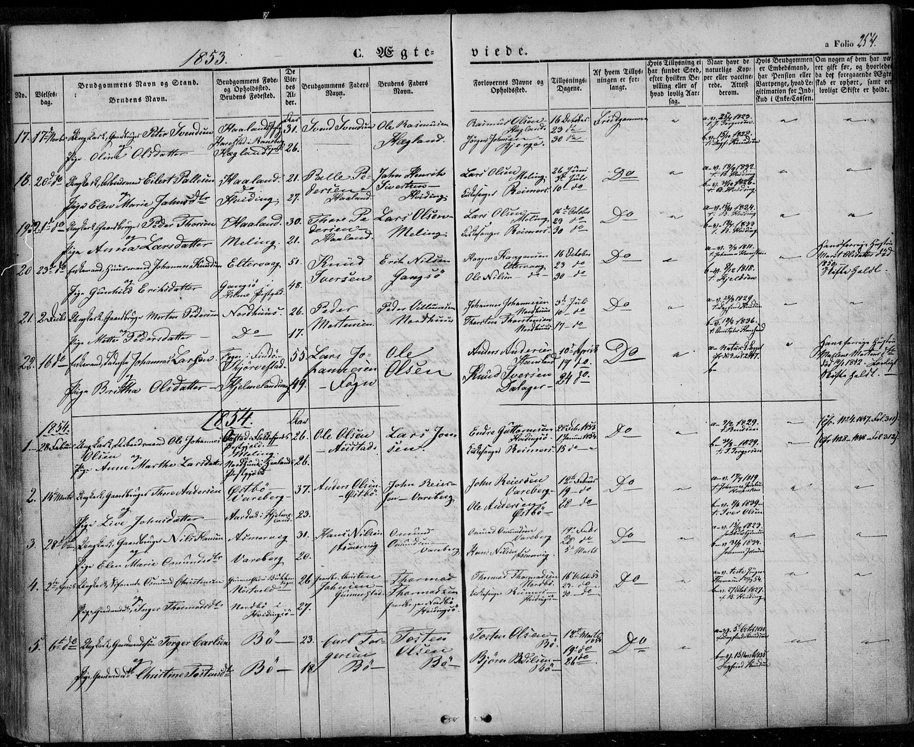 Rennesøy sokneprestkontor, SAST/A -101827/H/Ha/Haa/L0005: Parish register (official) no. A 5, 1838-1859, p. 254