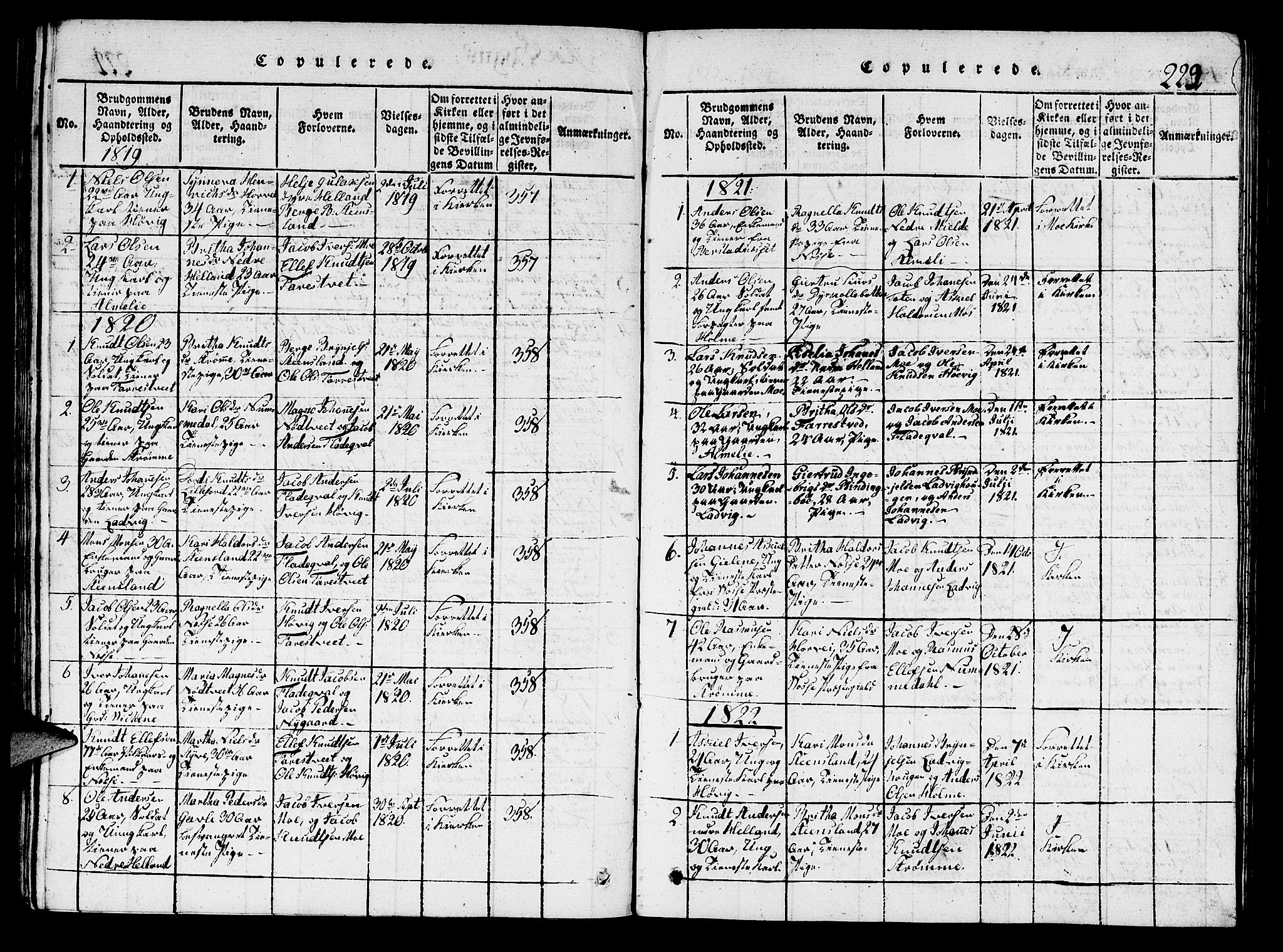 Hosanger sokneprestembete, AV/SAB-A-75801/H/Hab: Parish register (copy) no. A 1 /3, 1816-1825, p. 222