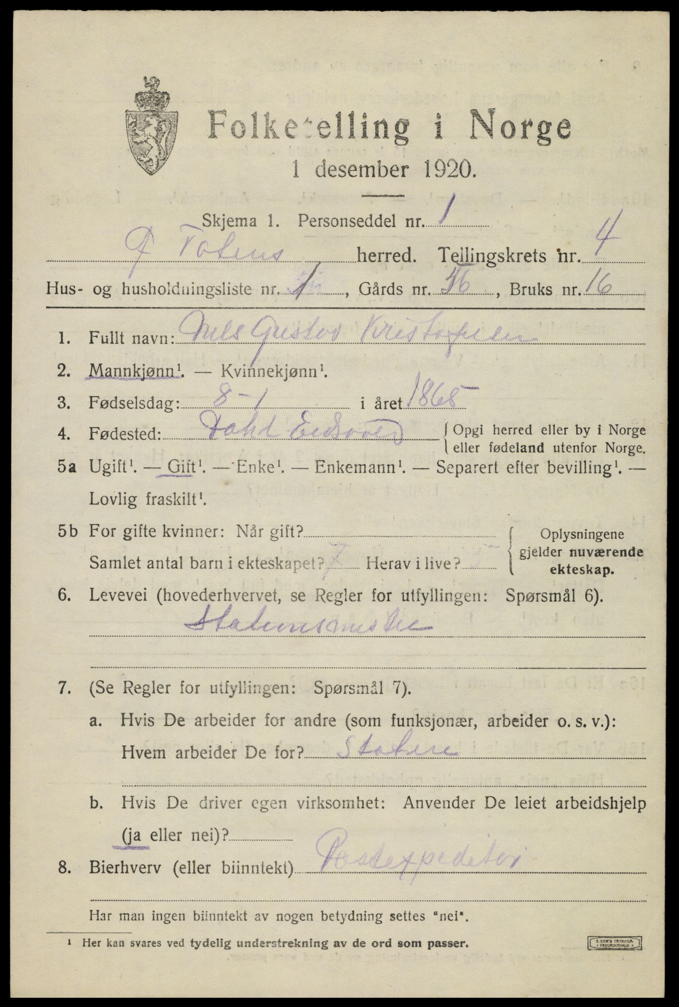 SAH, 1920 census for Østre Toten, 1920, p. 8568