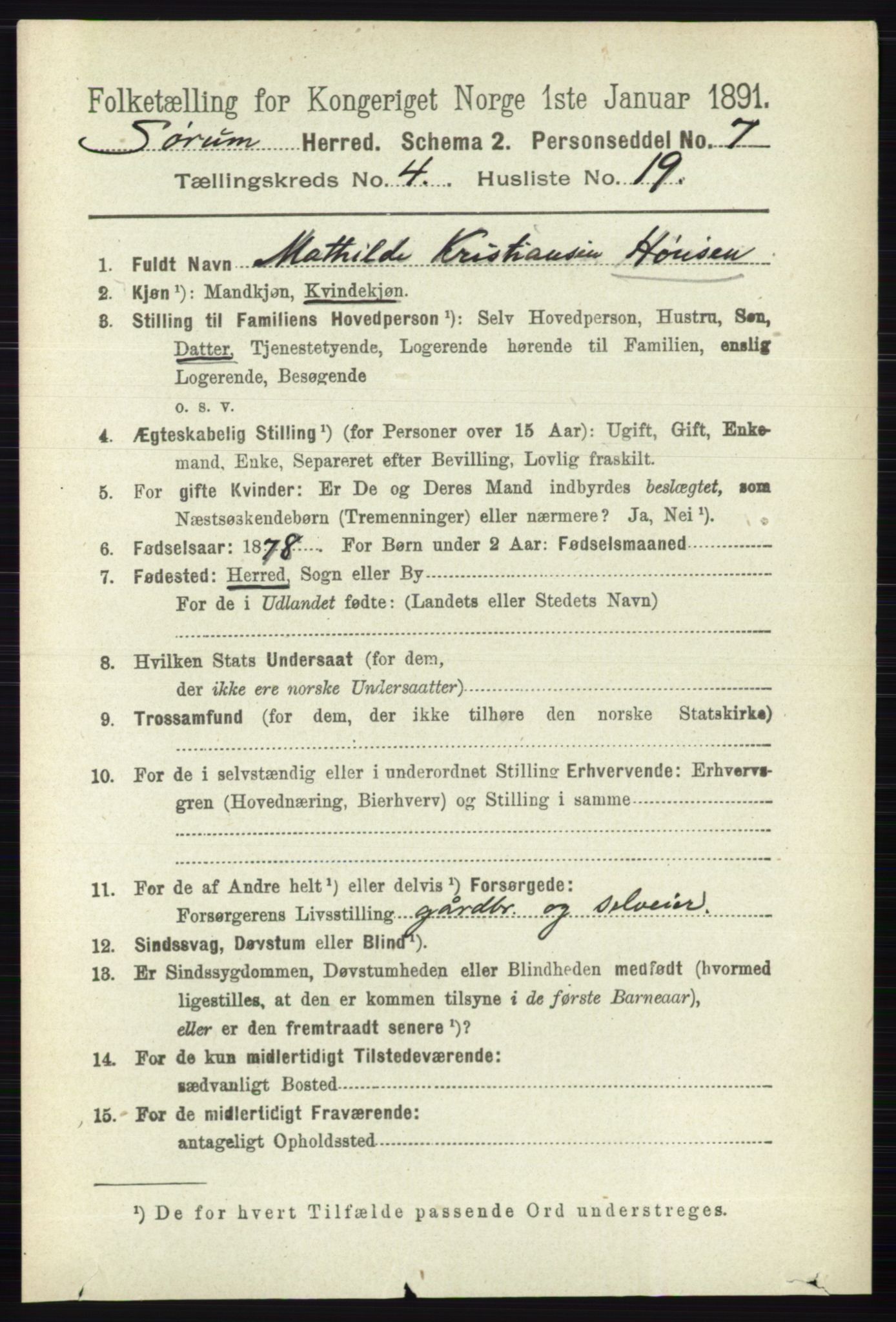 RA, 1891 census for 0226 Sørum, 1891, p. 2001