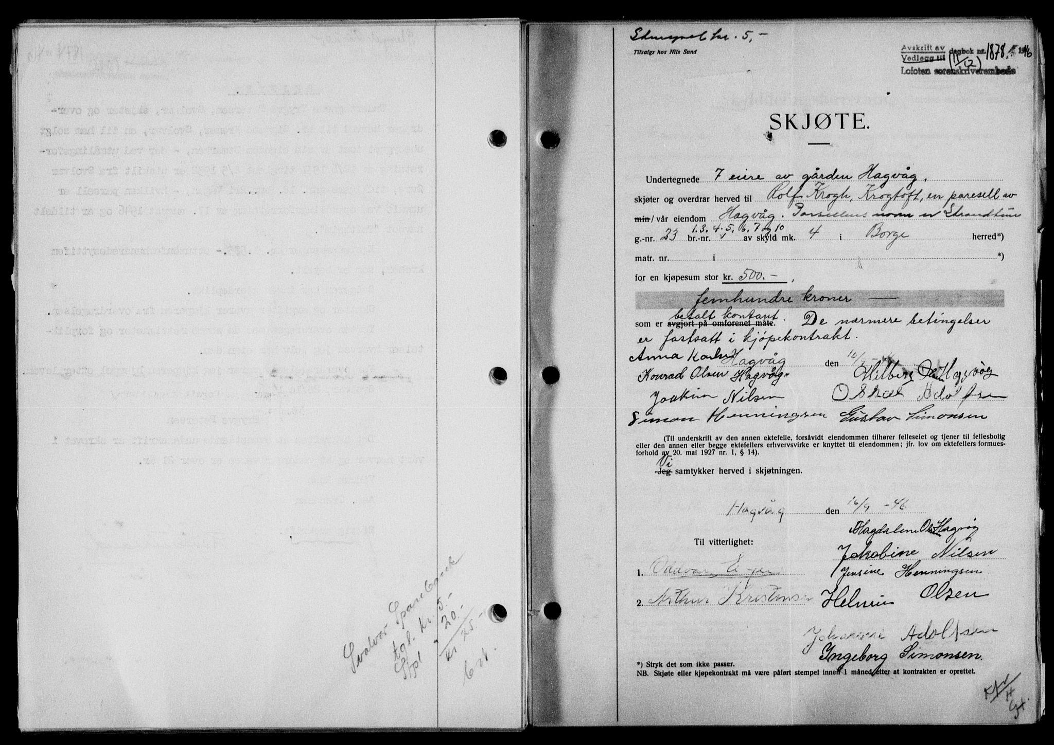 Lofoten sorenskriveri, SAT/A-0017/1/2/2C/L0015a: Mortgage book no. 15a, 1946-1947, Diary no: : 1878/1946