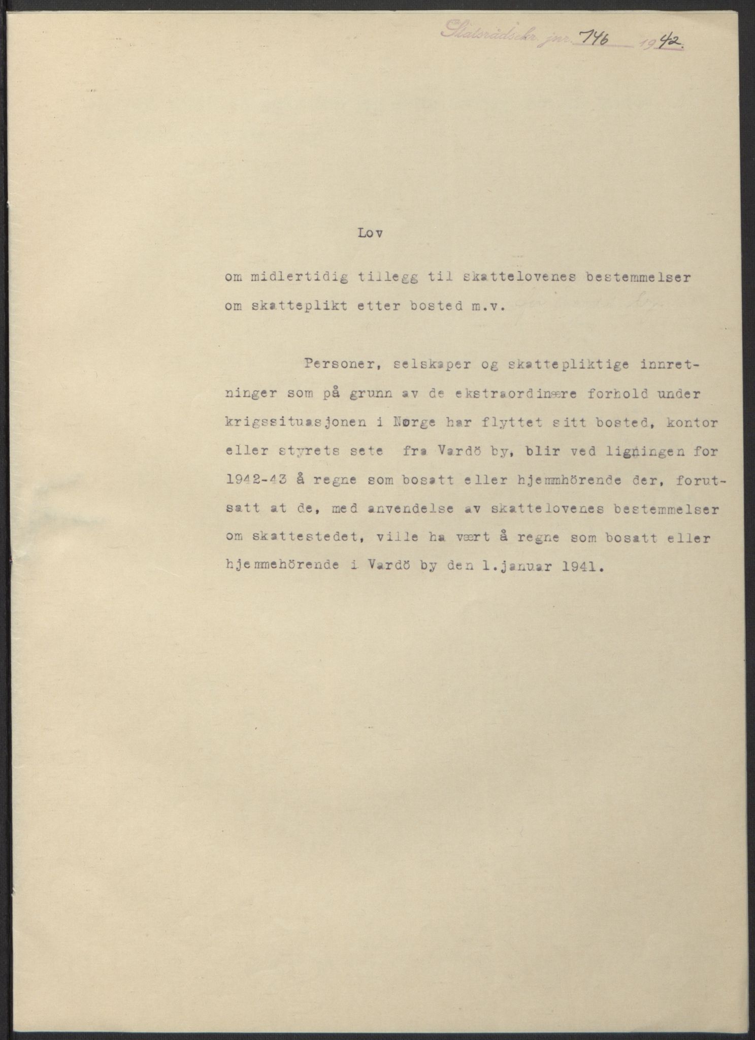 NS-administrasjonen 1940-1945 (Statsrådsekretariatet, de kommisariske statsråder mm), AV/RA-S-4279/D/Db/L0098: Lover II, 1942, p. 518