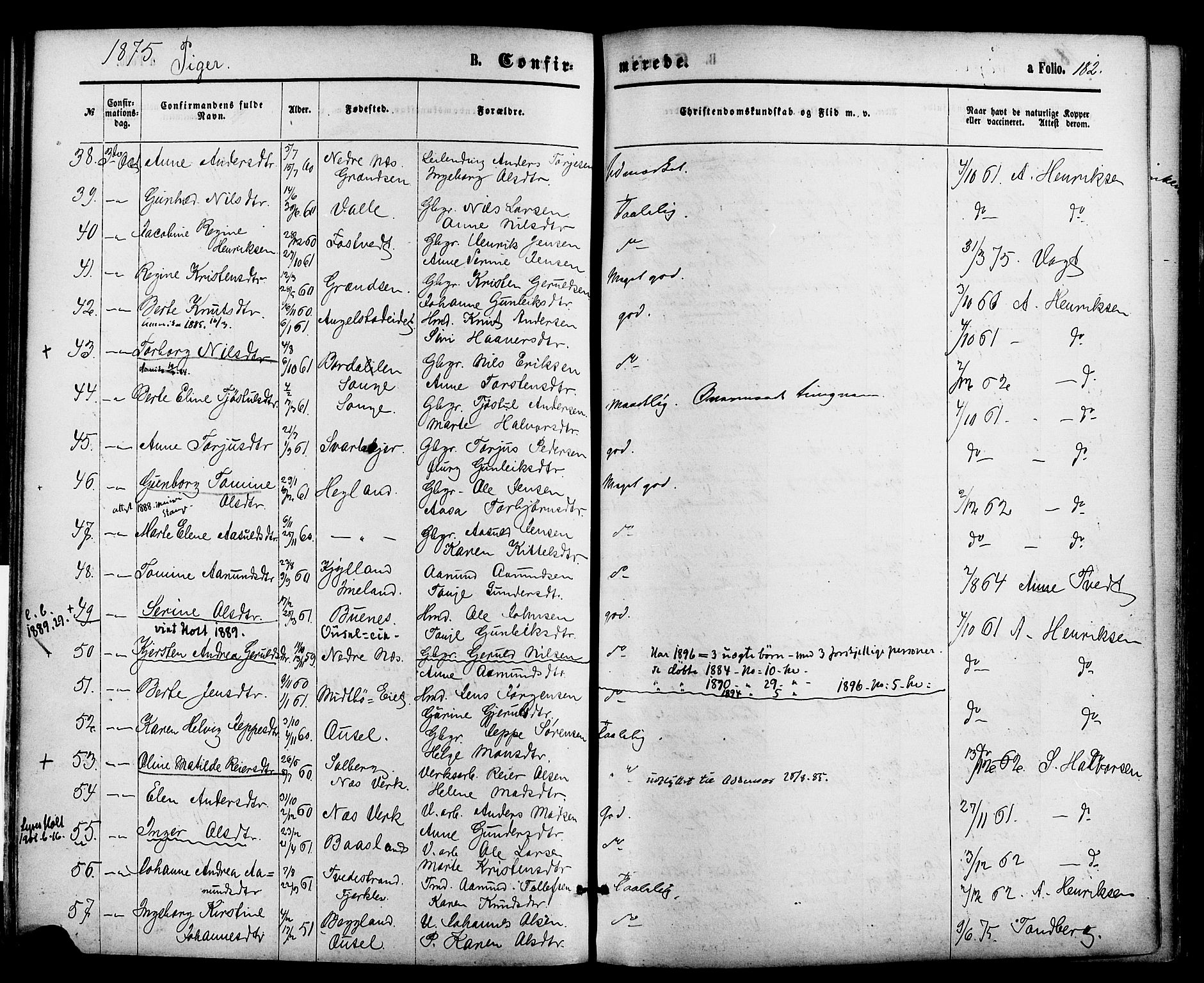Holt sokneprestkontor, SAK/1111-0021/F/Fa/L0010: Parish register (official) no. A 10, 1872-1885, p. 182