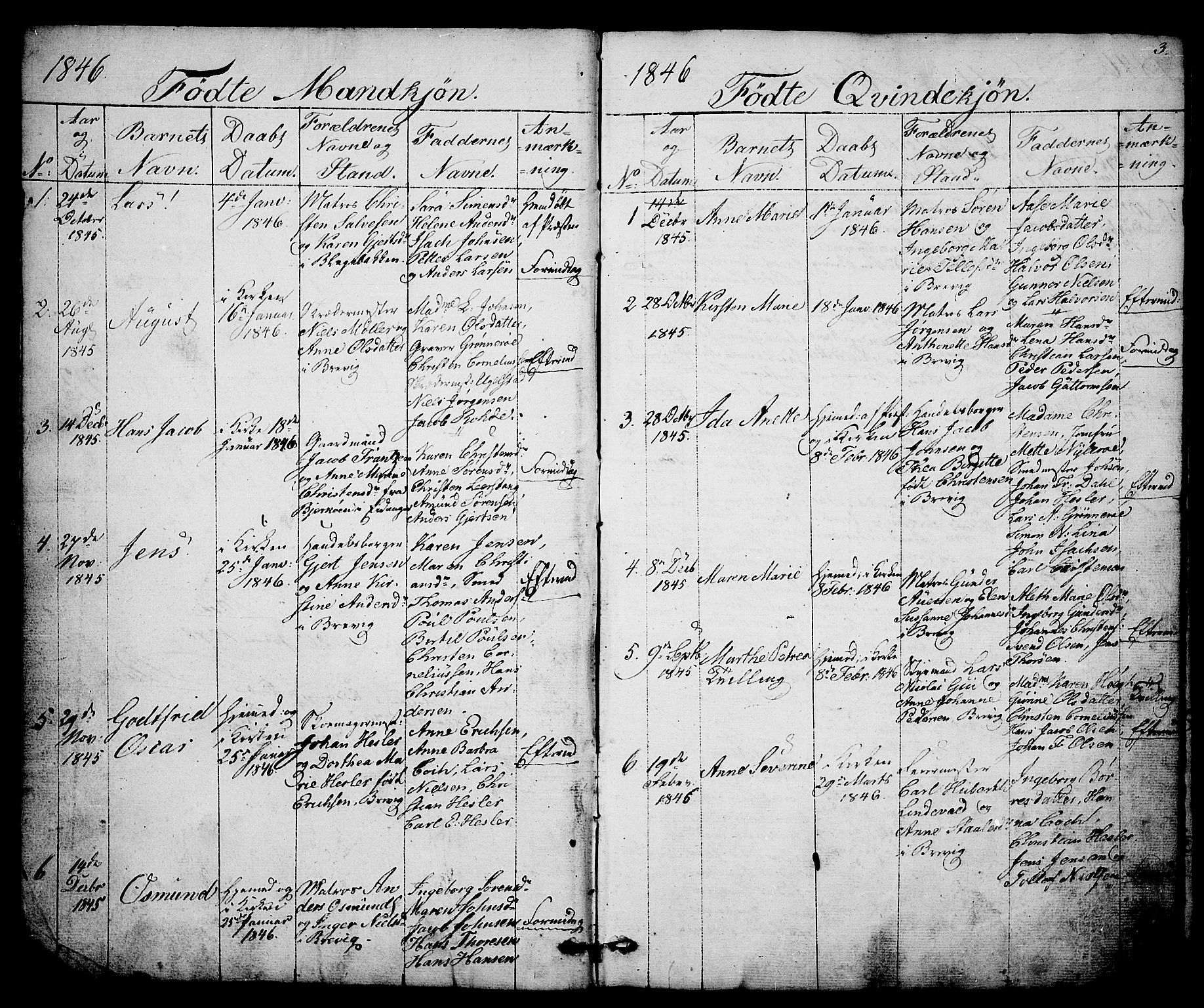 Brevik kirkebøker, AV/SAKO-A-255/G/Ga/L0002: Parish register (copy) no. 2, 1846-1865, p. 3