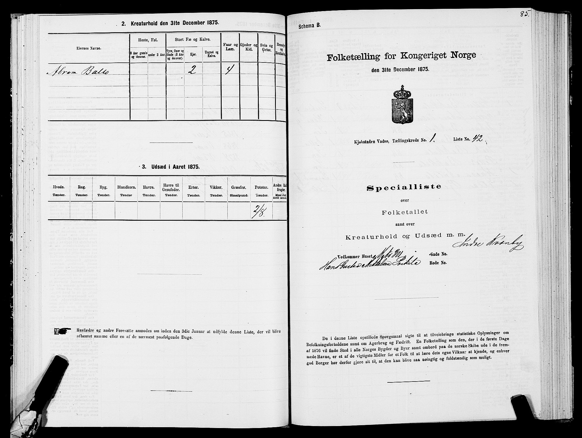 SATØ, 1875 census for 2003B Vadsø/Vadsø, 1875, p. 1085