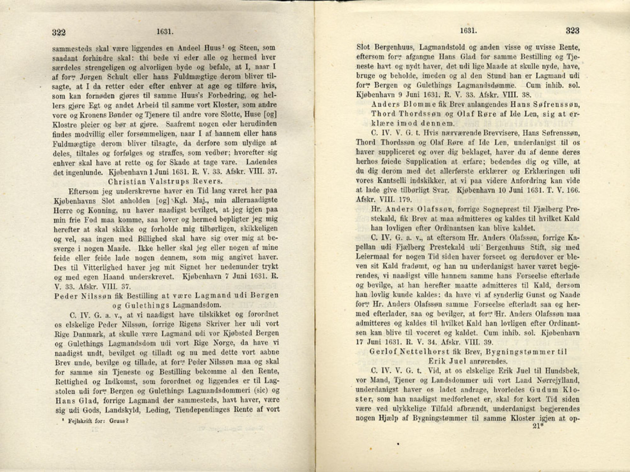 Publikasjoner utgitt av Det Norske Historiske Kildeskriftfond, PUBL/-/-/-: Norske Rigs-Registranter, bind 6, 1628-1634, p. 322-323