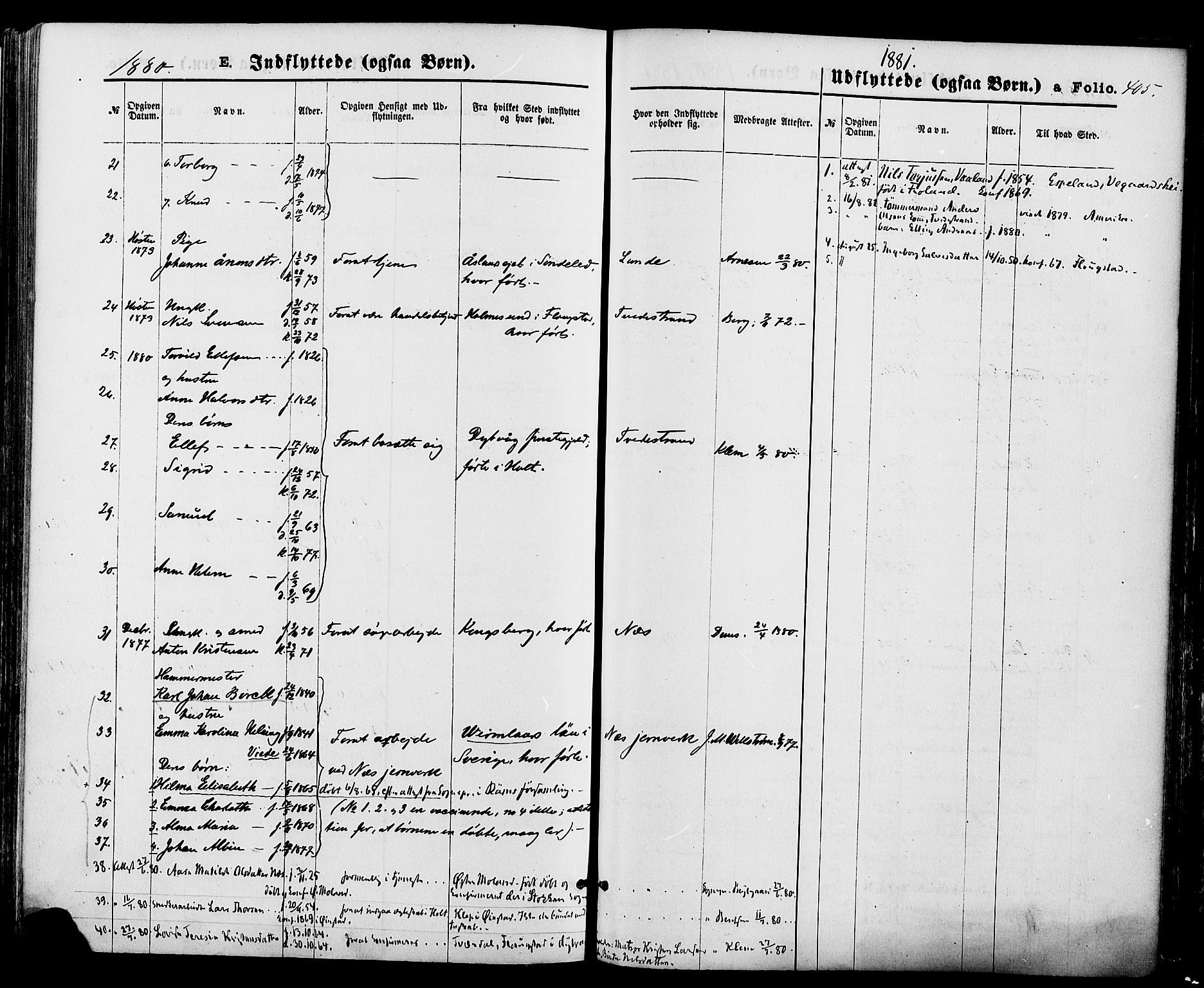 Holt sokneprestkontor, AV/SAK-1111-0021/F/Fa/L0010: Parish register (official) no. A 10, 1872-1885, p. 405