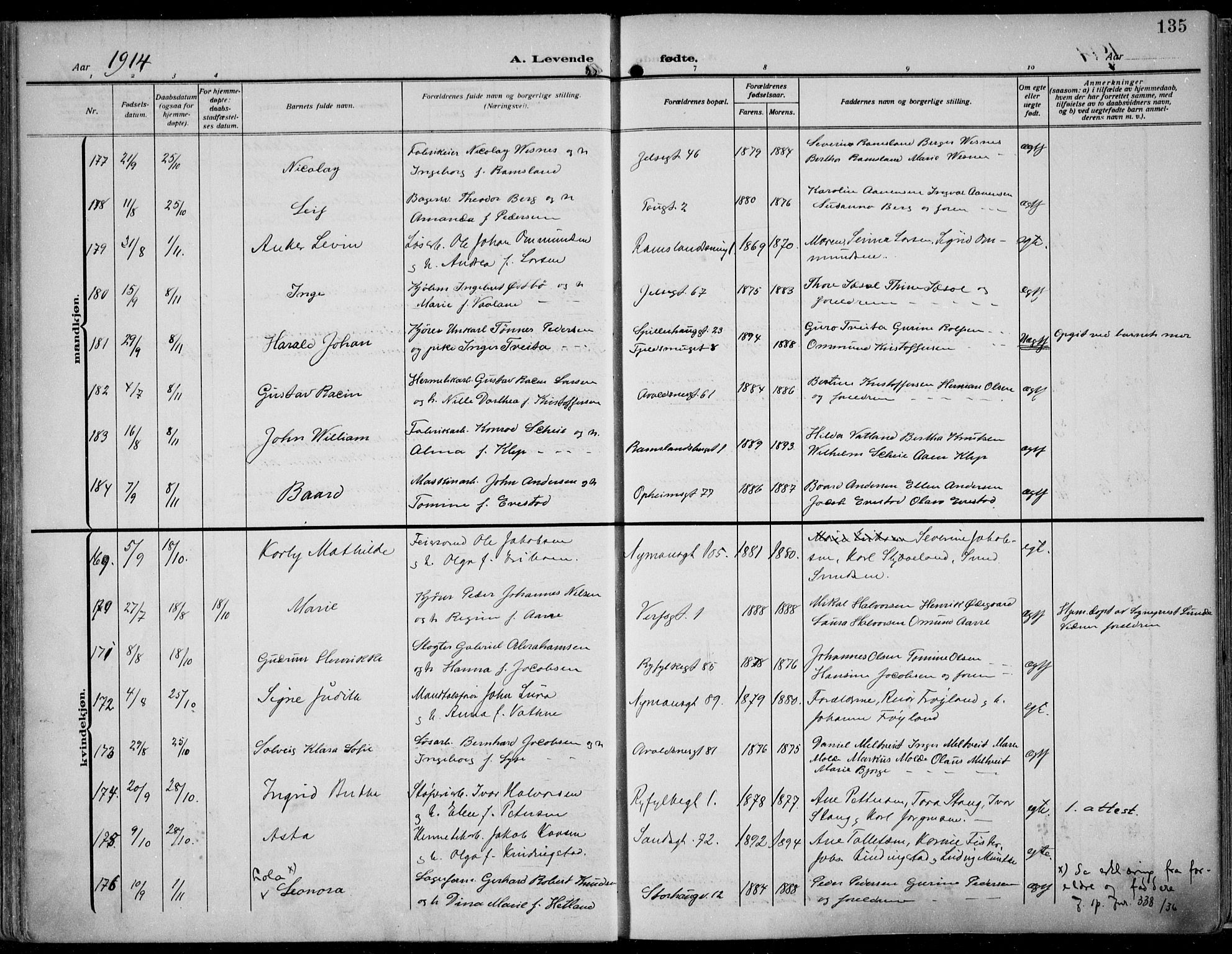 St. Johannes sokneprestkontor, SAST/A-101814/002/B/L0002: Parish register (official) no. A 9, 1911-1921, p. 135