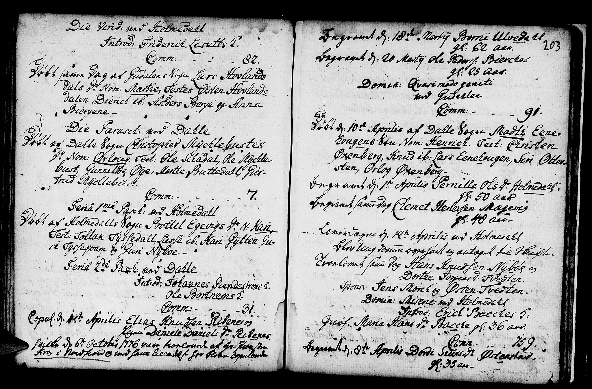 Fjaler sokneprestembete, SAB/A-79801/H/Haa/Haaa/L0001: Parish register (official) no. A 1, 1755-1778, p. 203