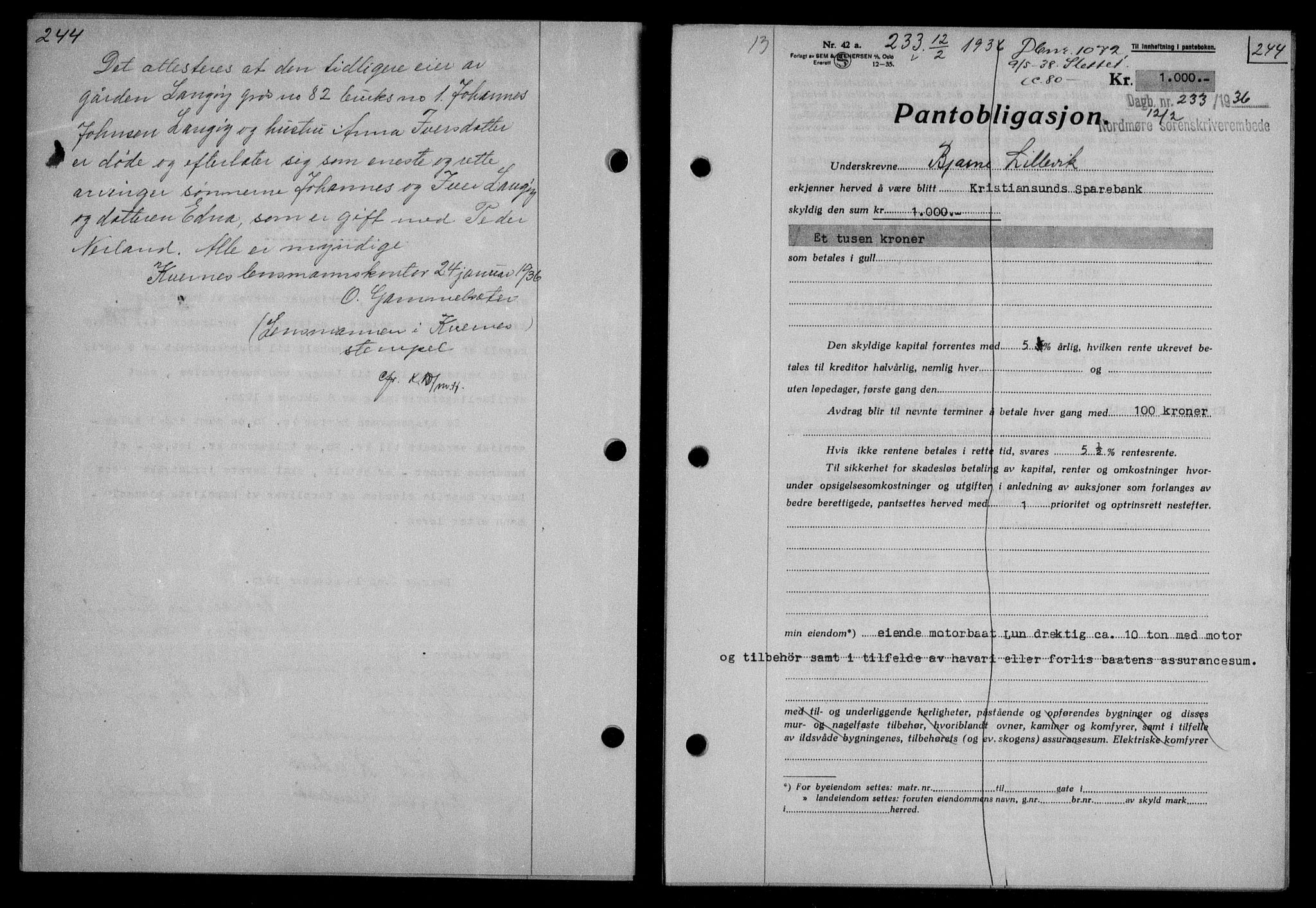 Nordmøre sorenskriveri, AV/SAT-A-4132/1/2/2Ca/L0087: Mortgage book no. 77, 1935-1936, Deed date: 12.02.1936